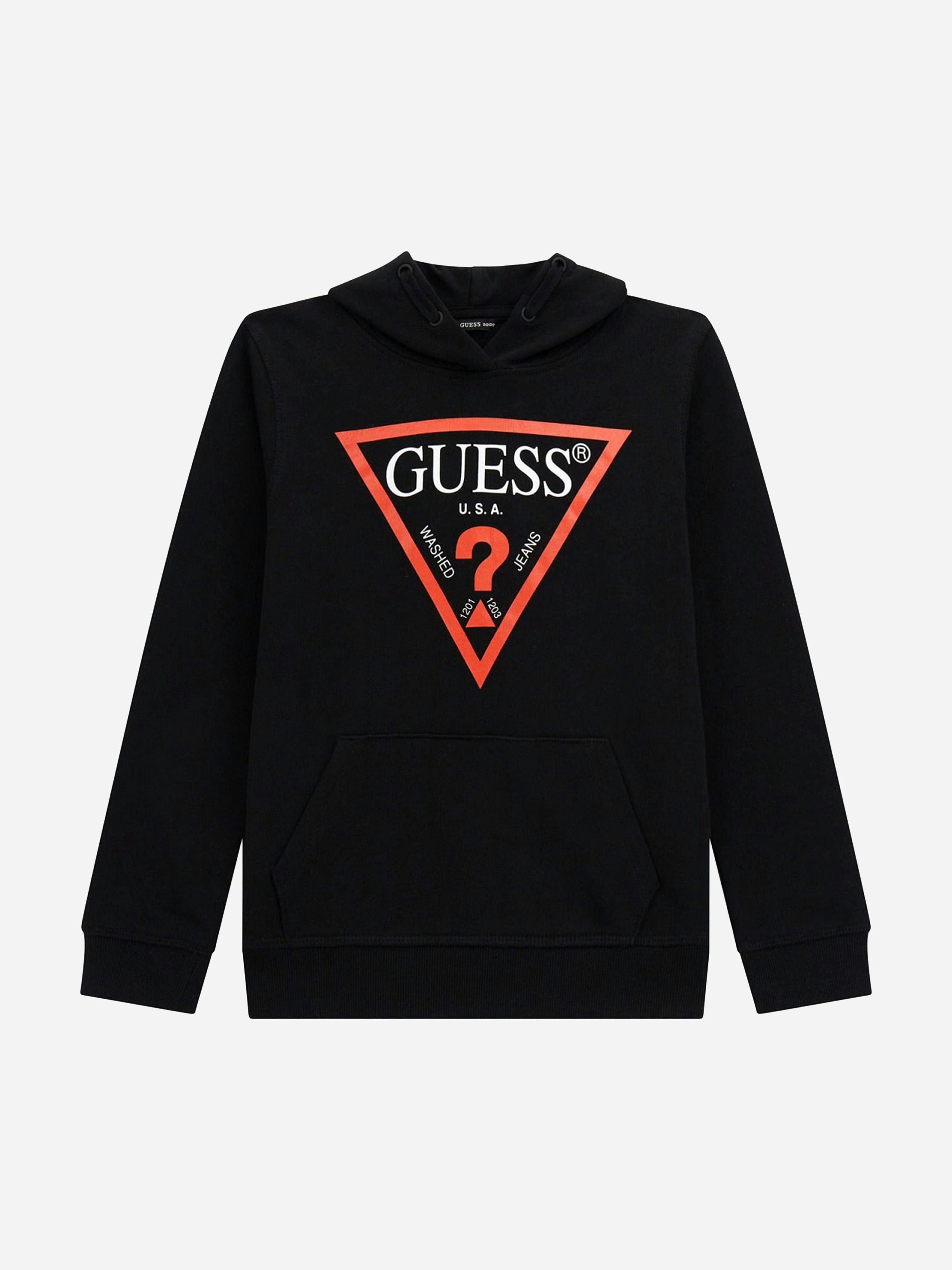 Guess Boys Black Logo Print Hoodie In - 14 Yrs