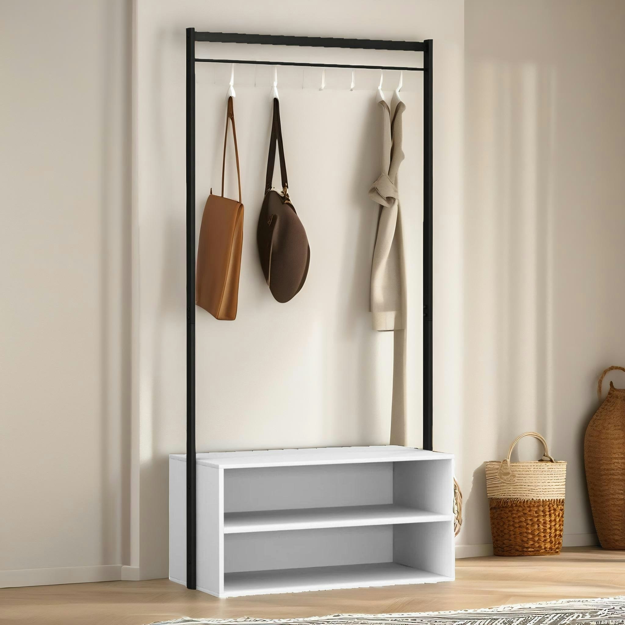 Rackhams White Hallway Coat Rack Stand With 2 Storage Shelves