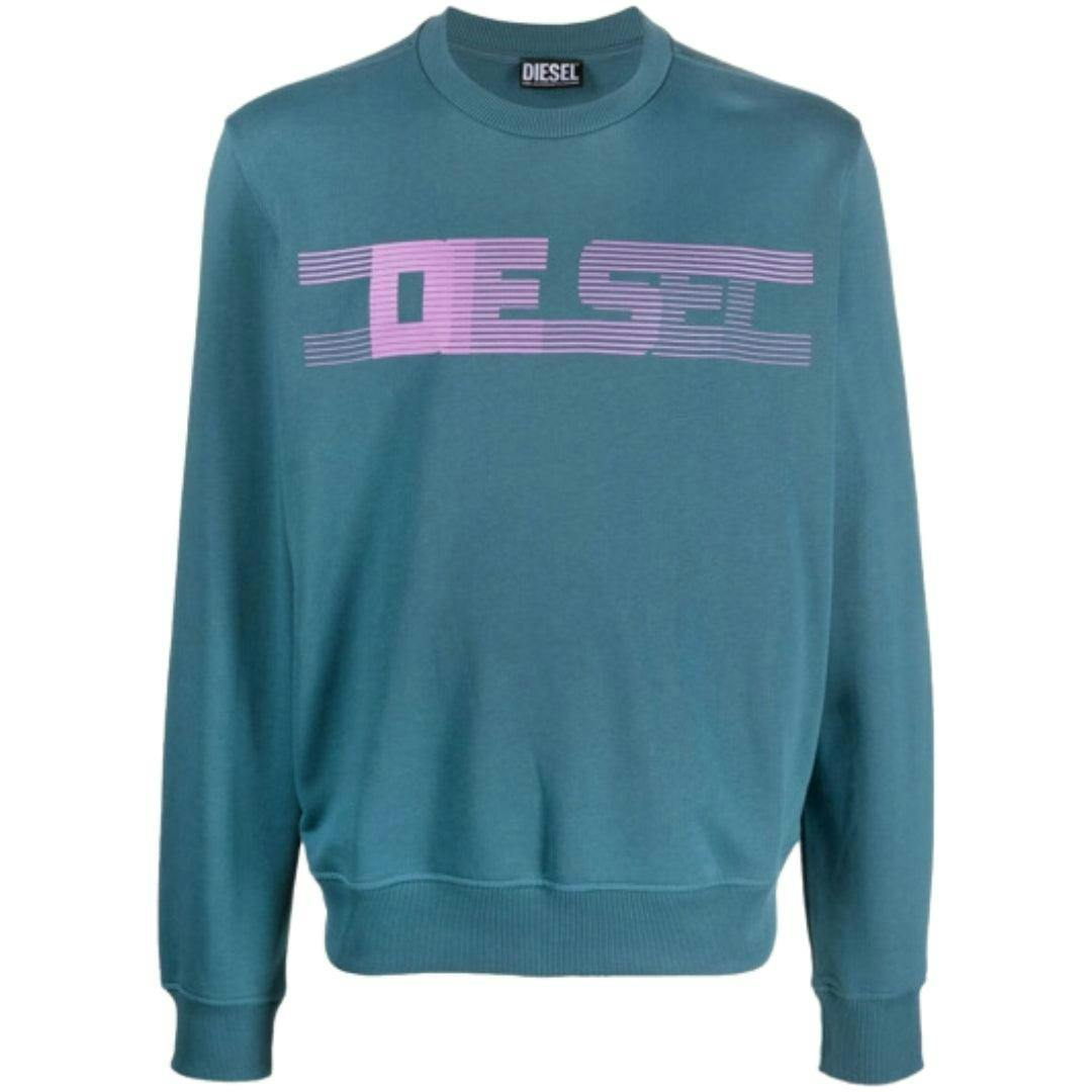 Diesel Unisex Blue Adult Striped Logo Sweatshirt - Xxl - 60% Cotton/40% Polyester