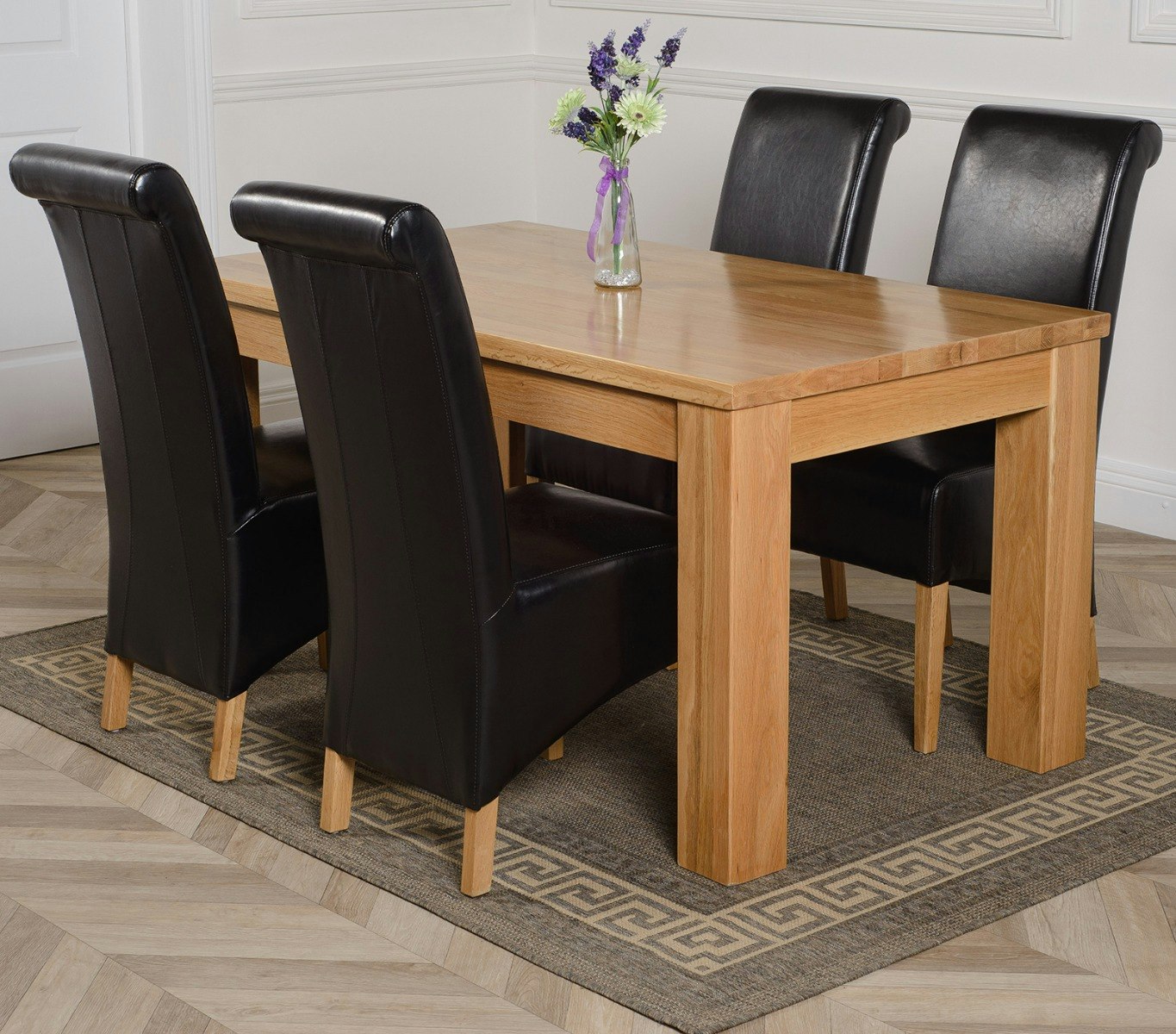 That's Furniture Black Dakota Oak Dining Table With Montana Leather Chairs - 4 Chairs Medium