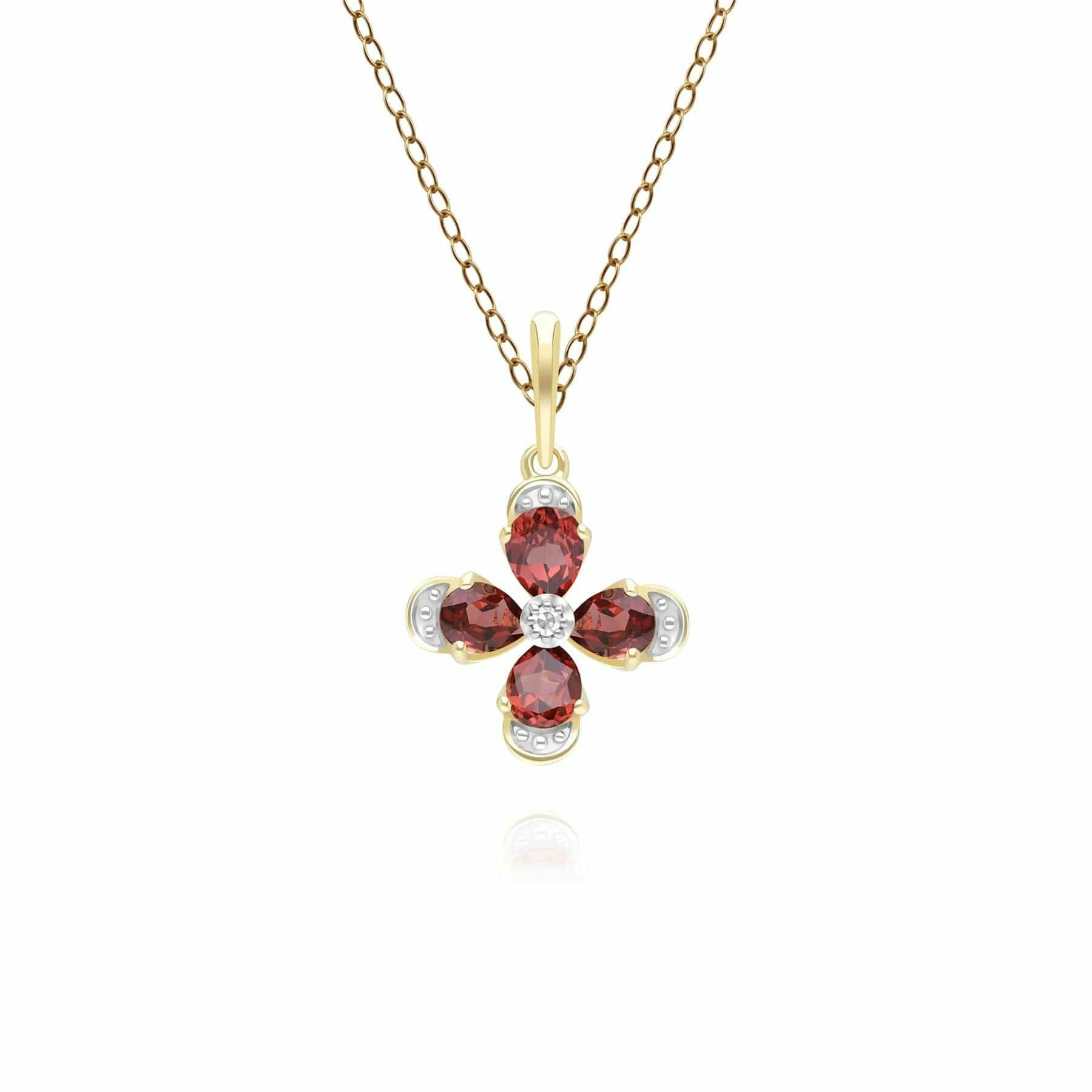Gemondo Yellow/Gold Floral Garnet & Diamond Pendant Necklace In 9Ct