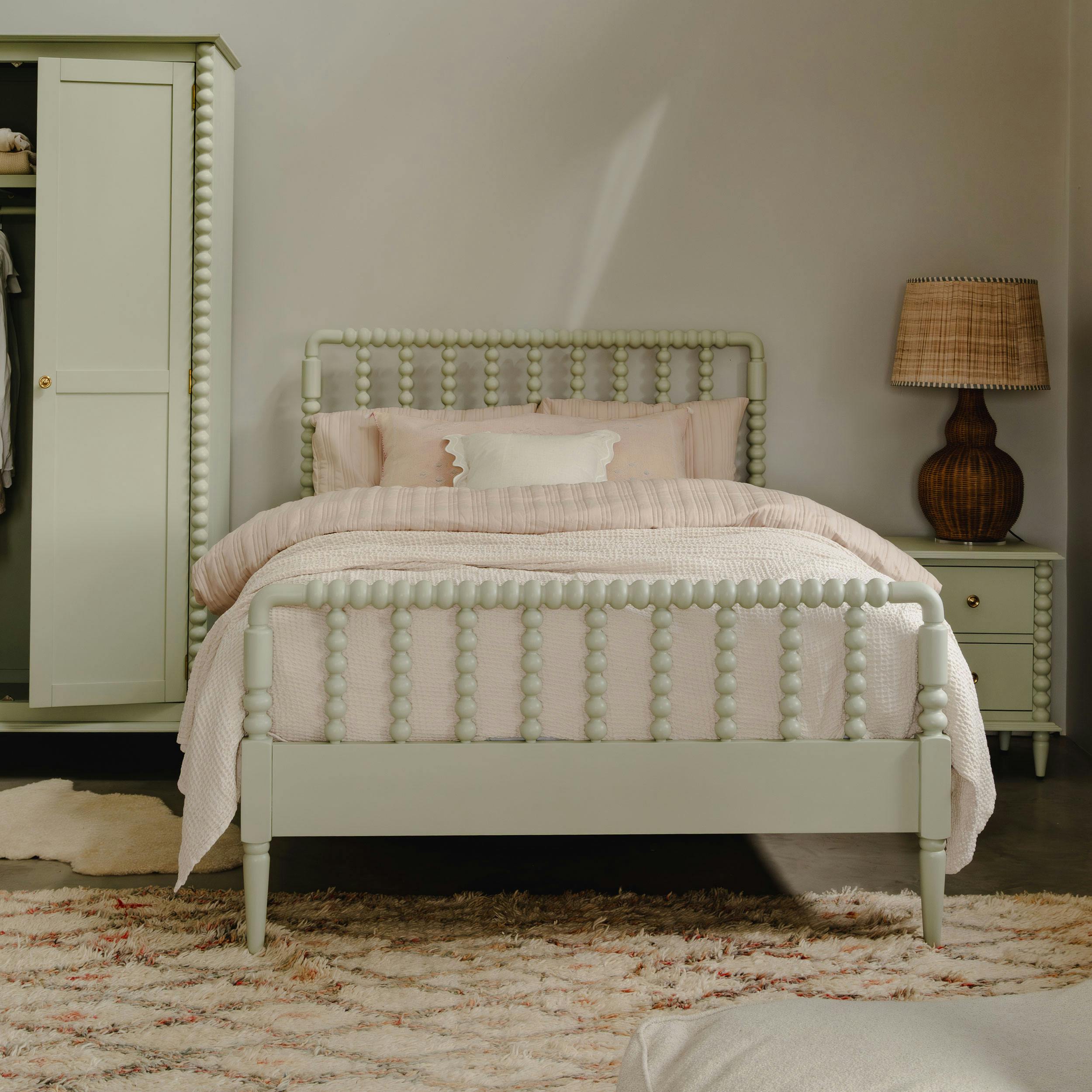 Statement Furniture Cromwell Wooden Bed Frame With Bobbin Design Headboard And Foot End - Pale Olive - Double 4Ft6