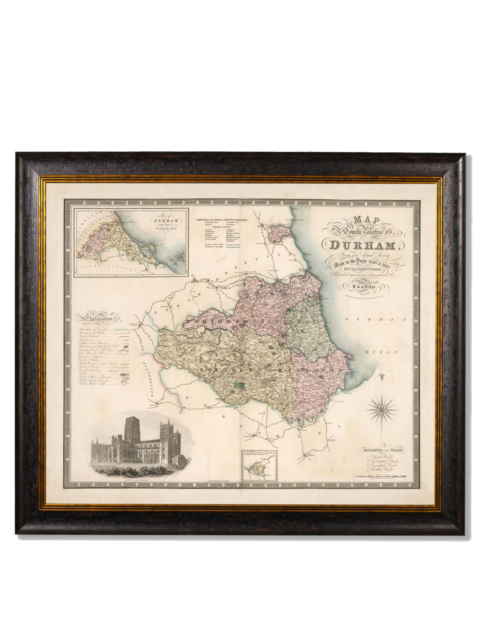 Rackhams Black C.1830 County Maps Of England - 70 X 84Cm - Durham