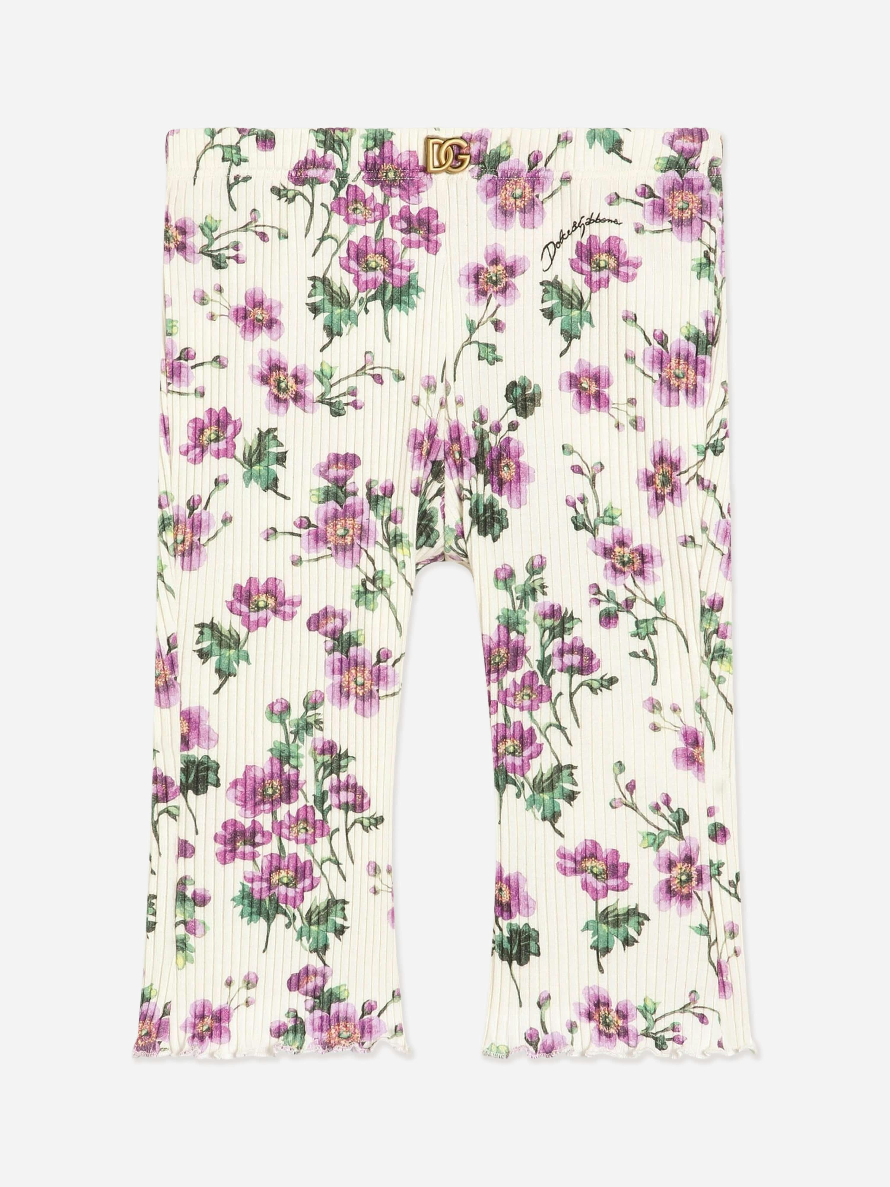 Dolce & Gabbana Kids Girls White Dolce & Gabbana Baby Floral Print Leggings In - 24 - 30 Mths