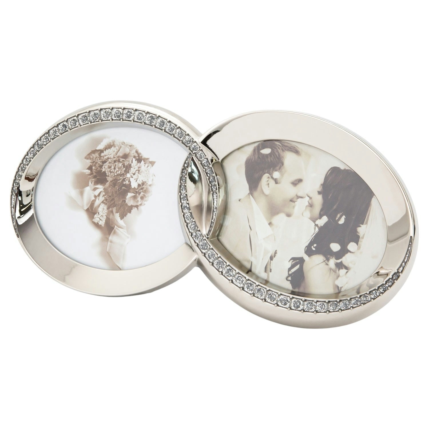 Rackhams Silver Double Heart Picture Frame With Square Etched Diamante Crystals