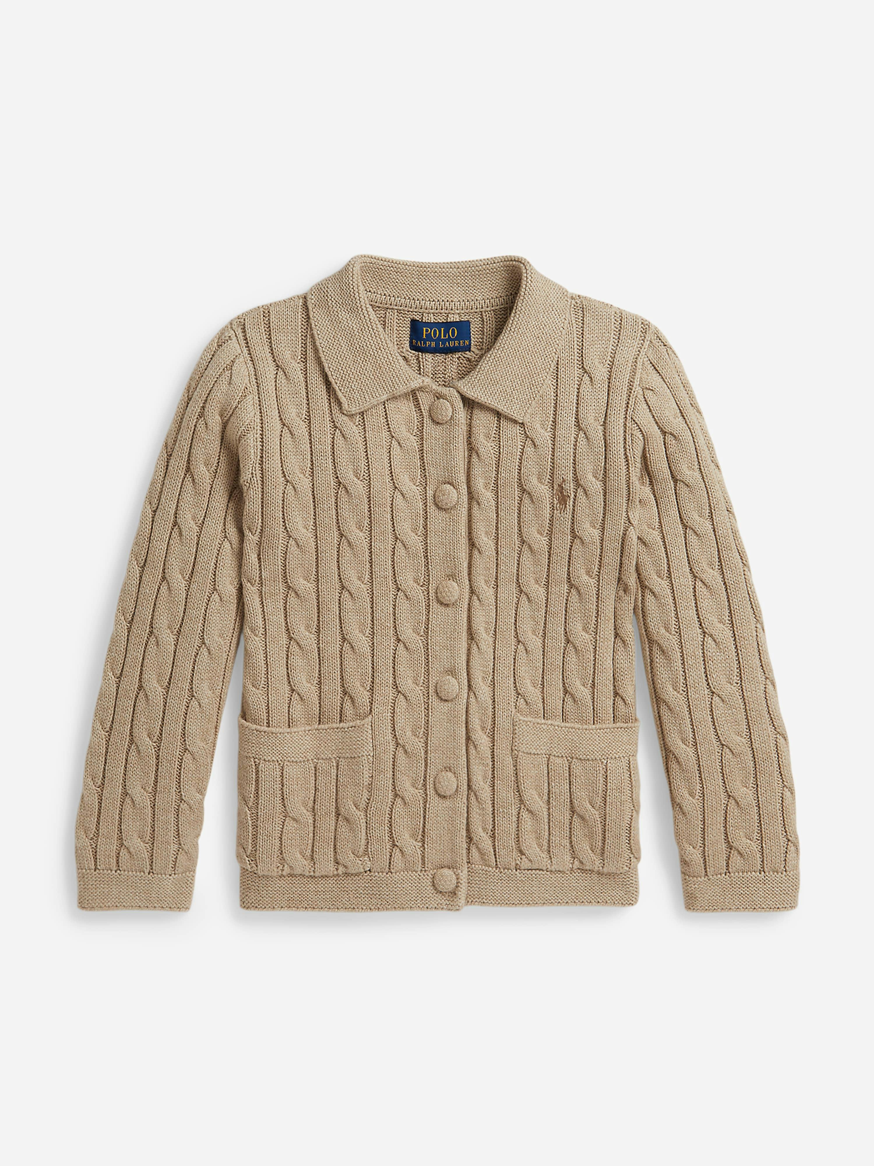 Ralph Lauren Kids Girls Beige Ralph Lauren Cable Knit Cardigan In - 16 Yrs