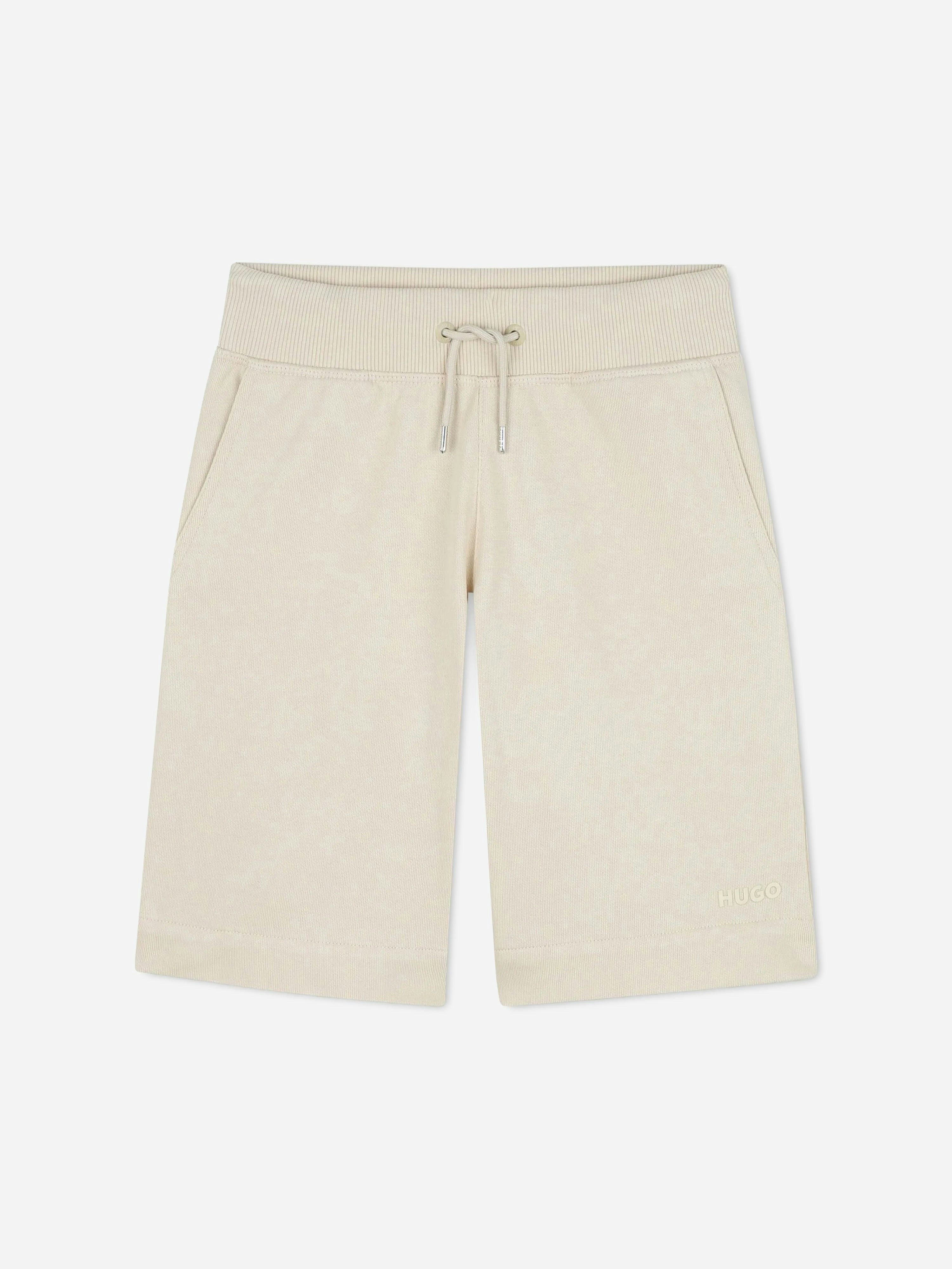Hugo Boys Beige Logo Print Bermuda Shorts In - 5 Yrs
