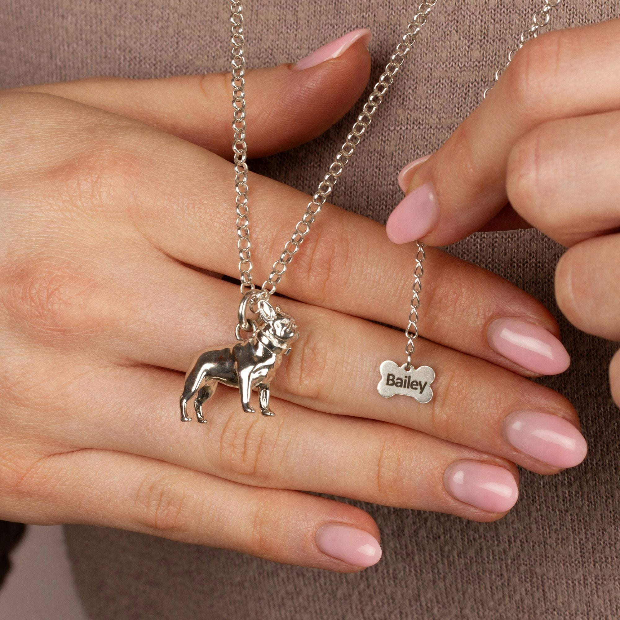 Mylee London Silver Extra Large French Bulldog Necklace - Personalised - Yes