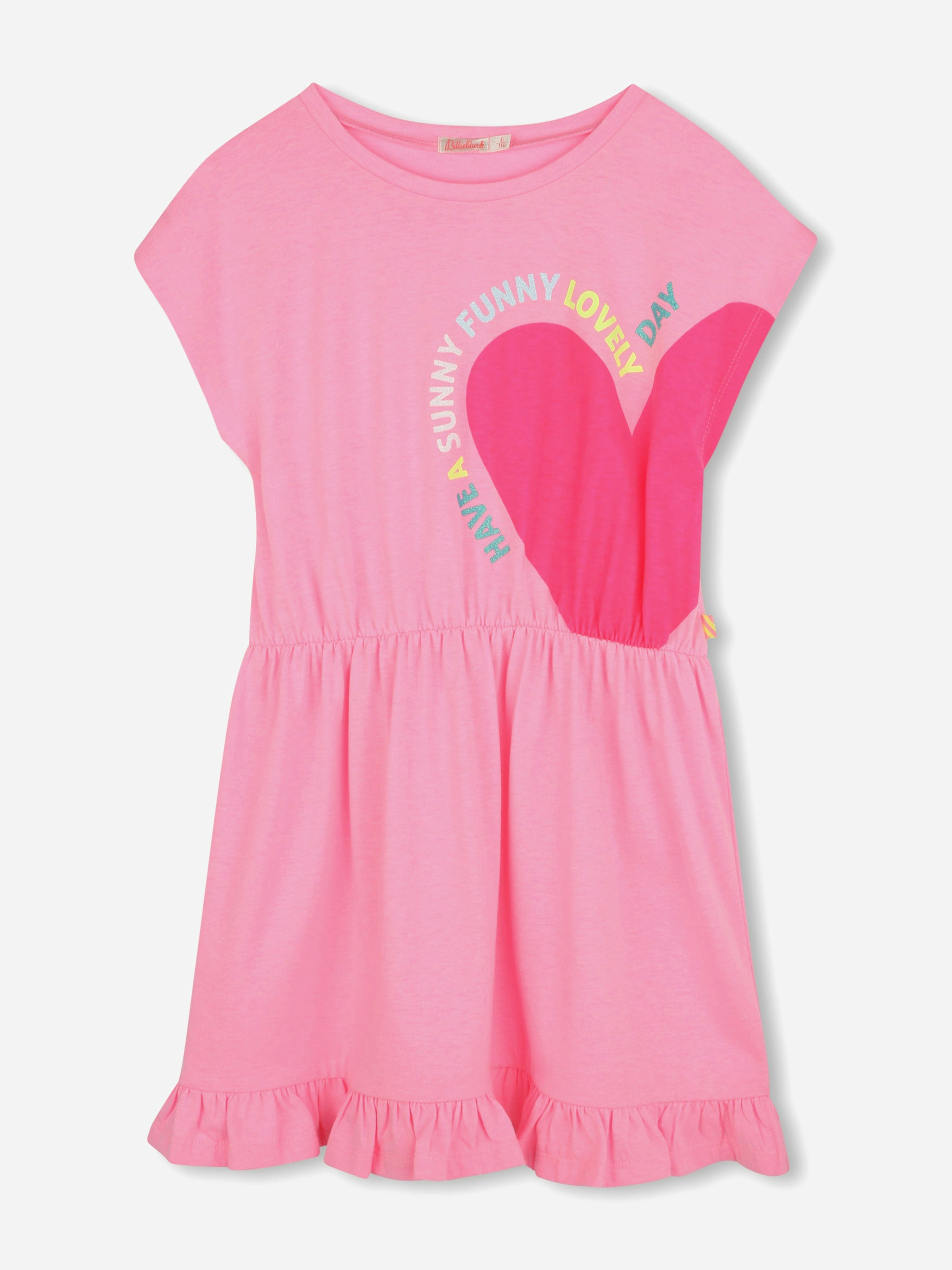 Billieblush Girls Pink Heart Print Jersey Dress In - 2 Yrs