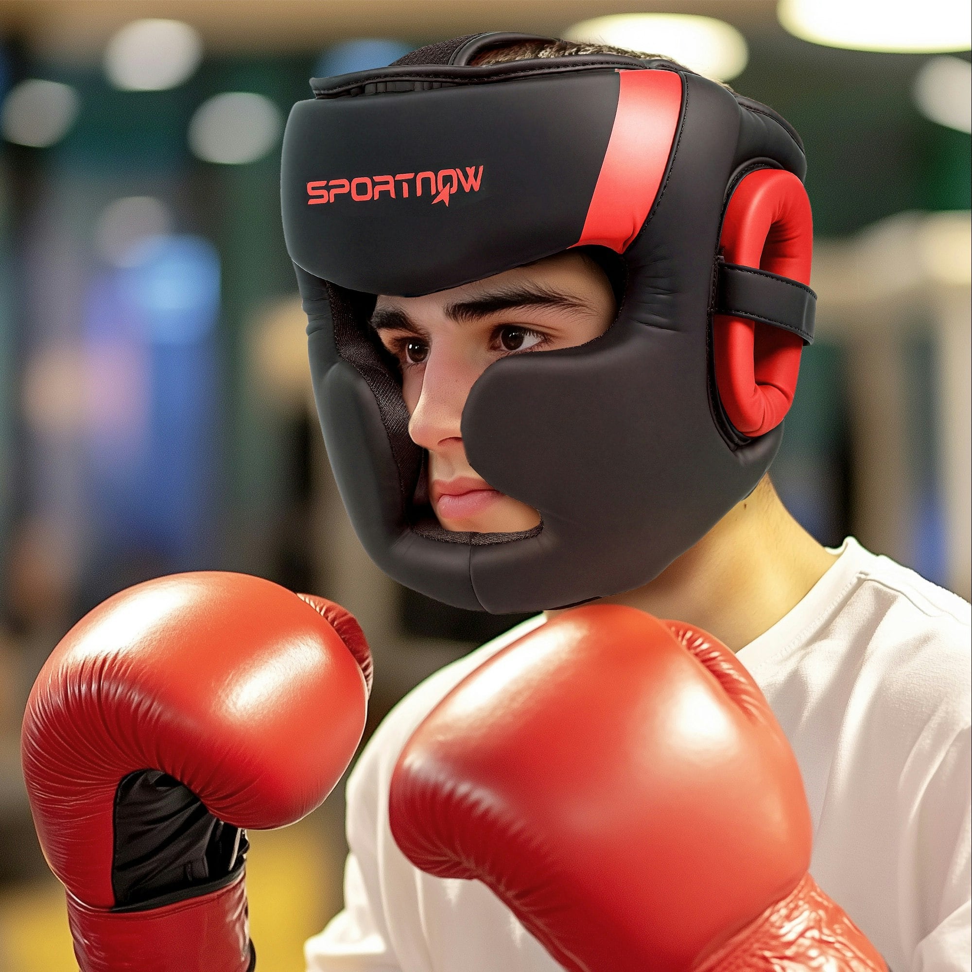 Sportnow Blue/Red Boxing Headguard W/ Adjustable Strap For Sparring, Kickboxing,
