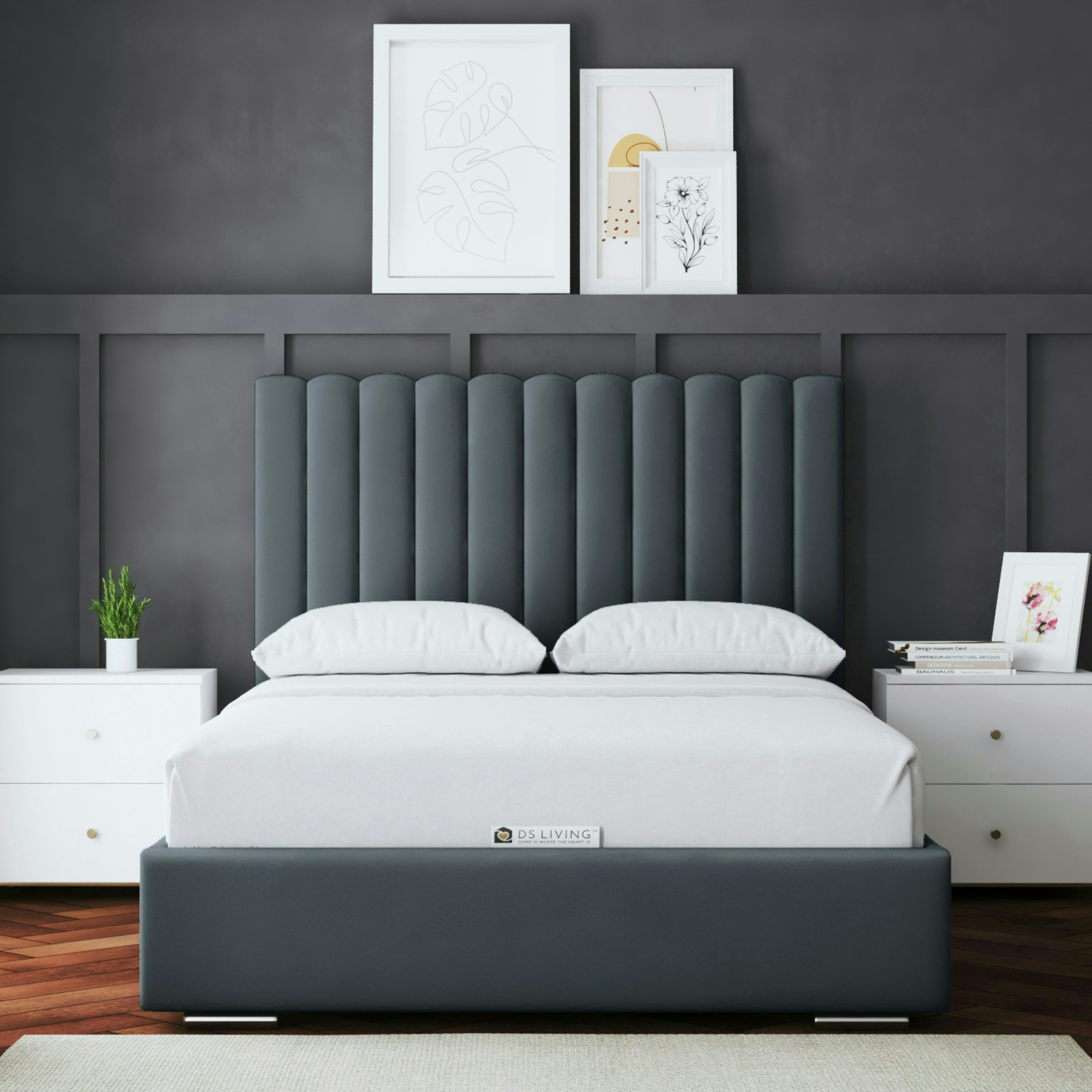 Rackhams Grey Evangeline Divan Bed With Upholstered Headboard - (Steel) - Super King / 6Ft