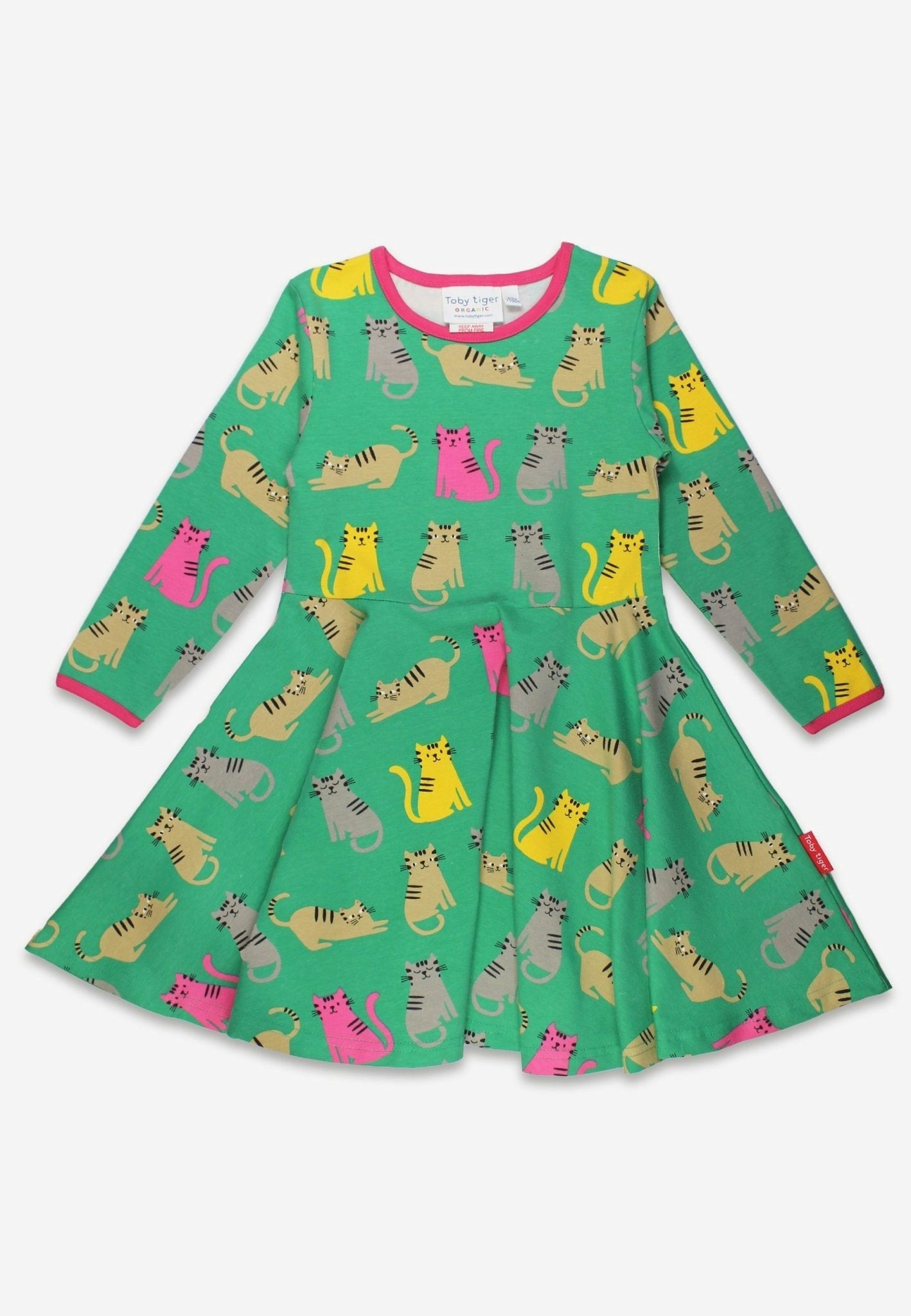 Toby Tiger Pink Organic Kitten Print Skater Dress - 4-5Y / 110Cm