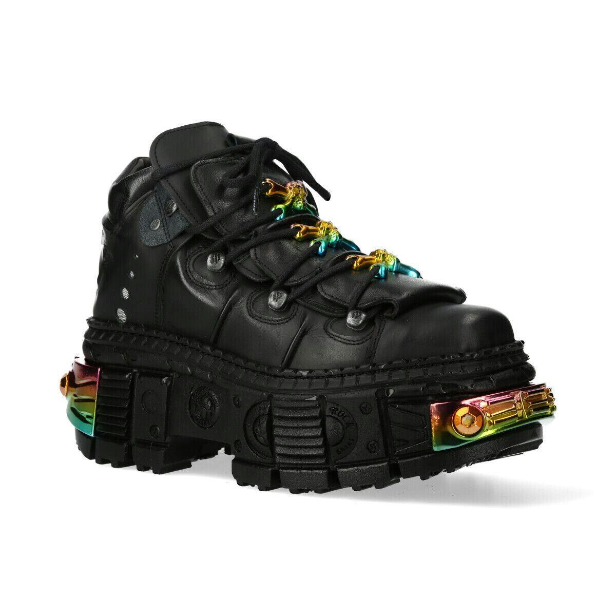 New Rock Unisex Black Platform Leather Ankle Boots-Wall106-S23 - Uk 9 | Eu 43 | Us 10.5