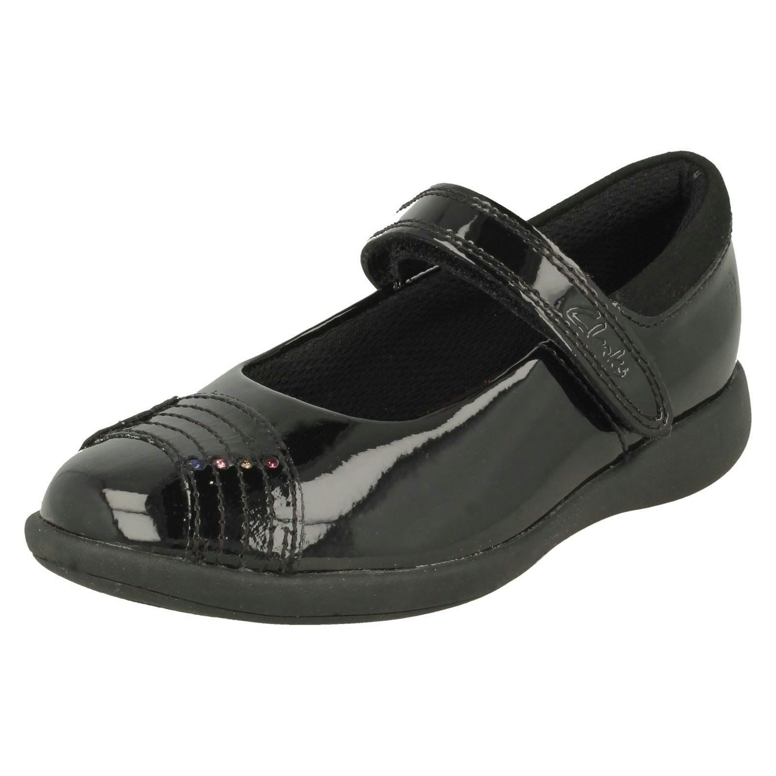 Clarks Girls Black Rainbow Detailed School Shoes Etch Beam - Patent - Uk 9.5 Child - E