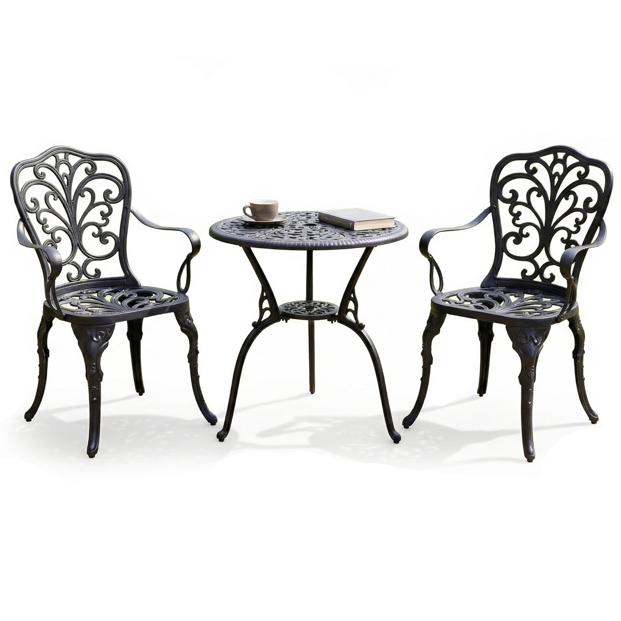Rackhams Black Bangui Garden And Patio Table And 2 Chairs Cast Aluminium Bistro Set
