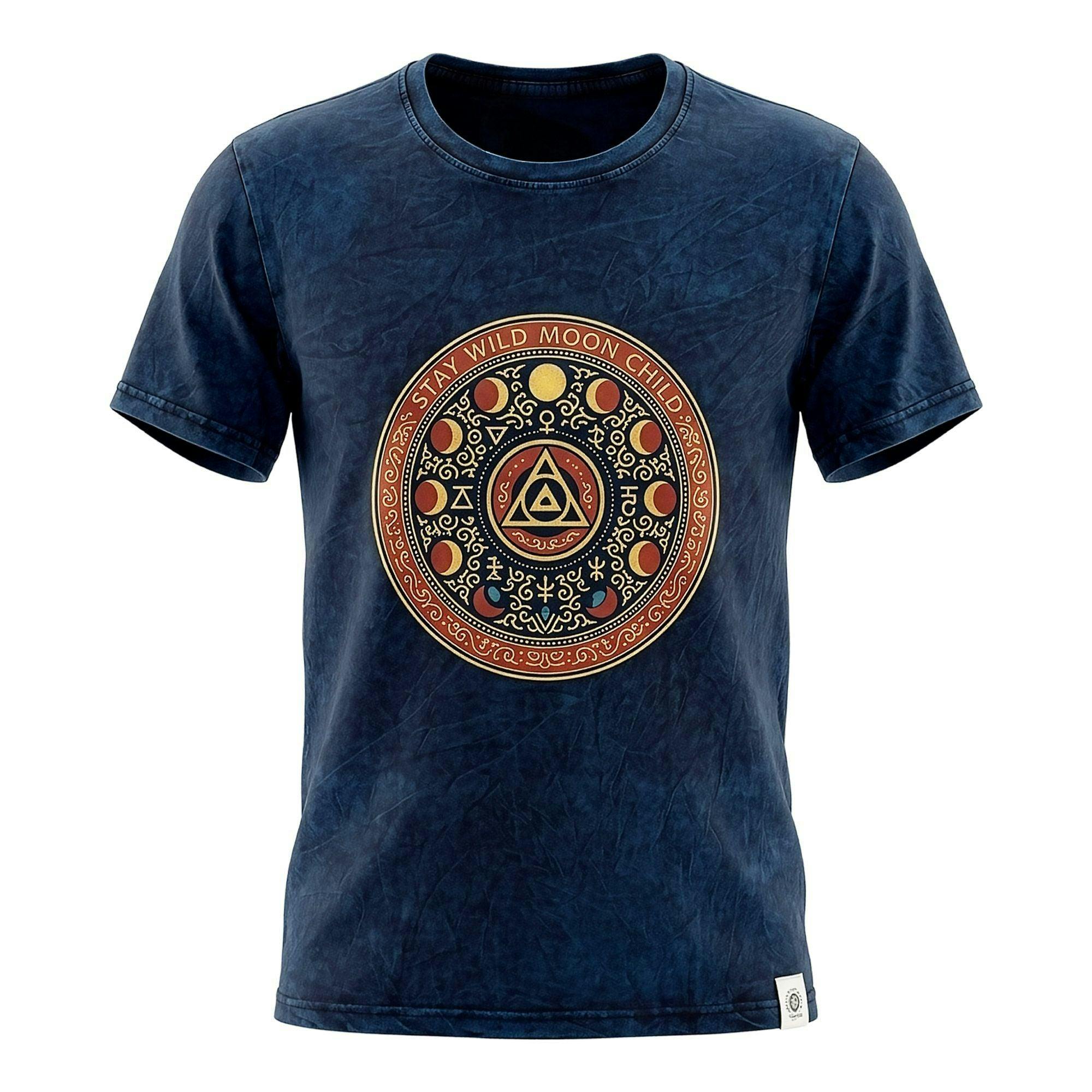 Nomad Unisex Blue Sari Stonewashed Cotton T-Shirt - Stay Wild Moon Child - Large