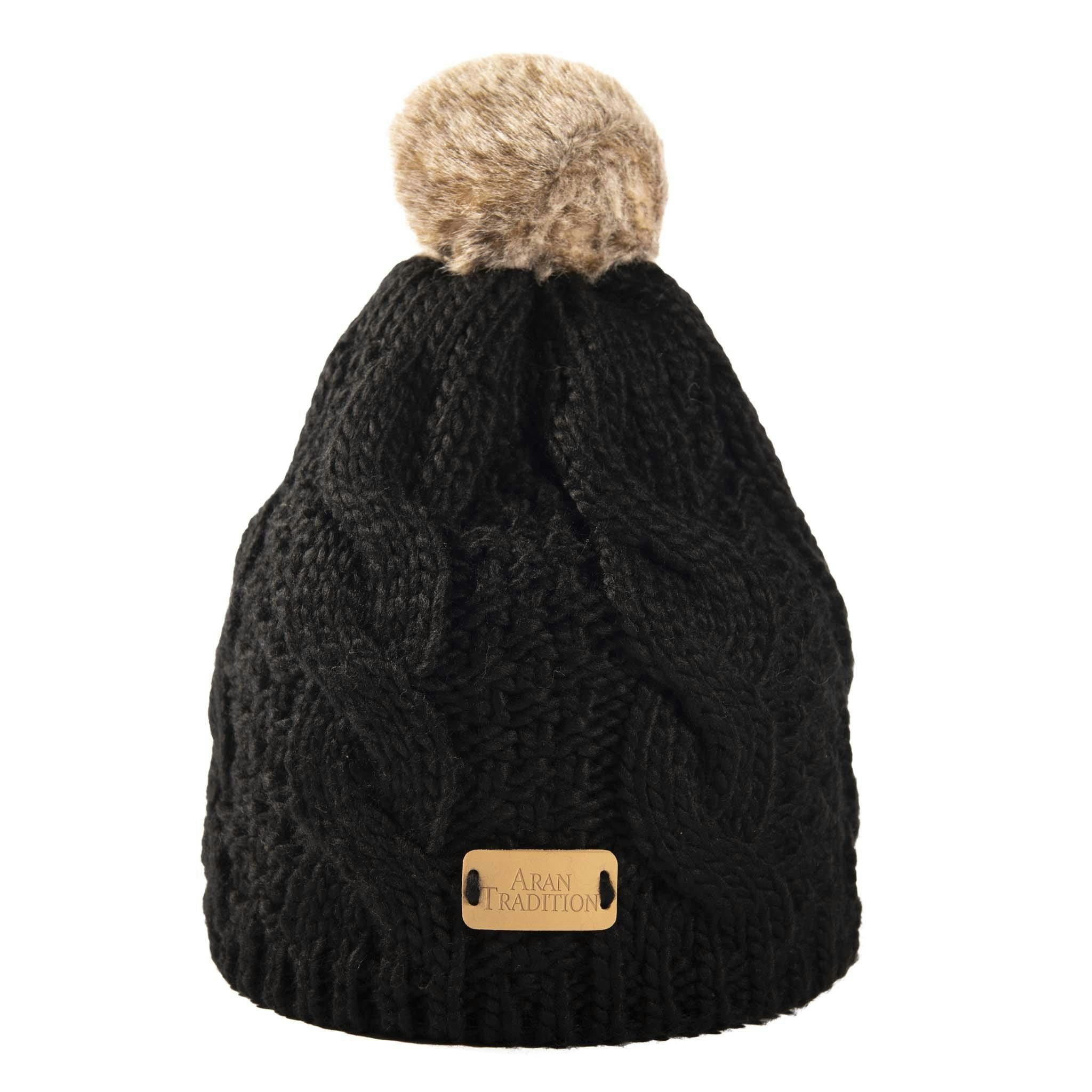 Aran Traditions Black Aran Cable Tammy Hat