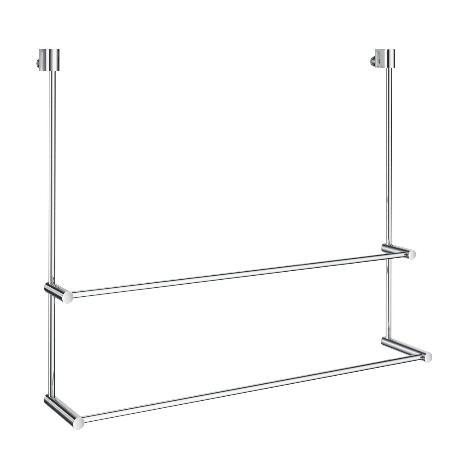 Smedbo Polished Chrome Double Towel Rail 60Cm/23.6" Bathroom Towel Holder For Mounting To Glass Shower Panels 5 - 10Mm Wide