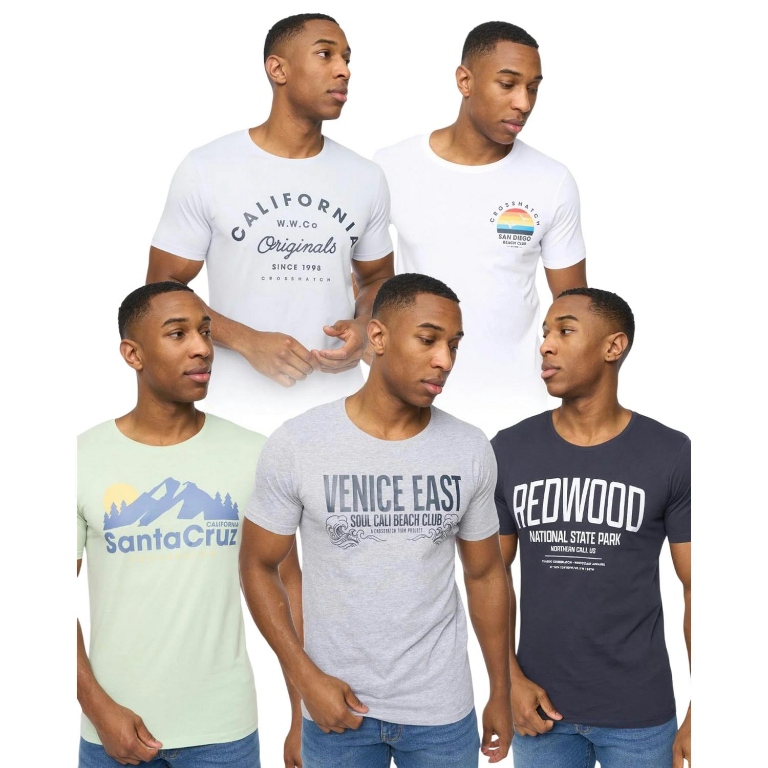 Crosshatch Men's Sumertons Assorted Designs T-Shirt (Pack Of 5) - Multicoloured - S - Multicoloured - 100% Cotton