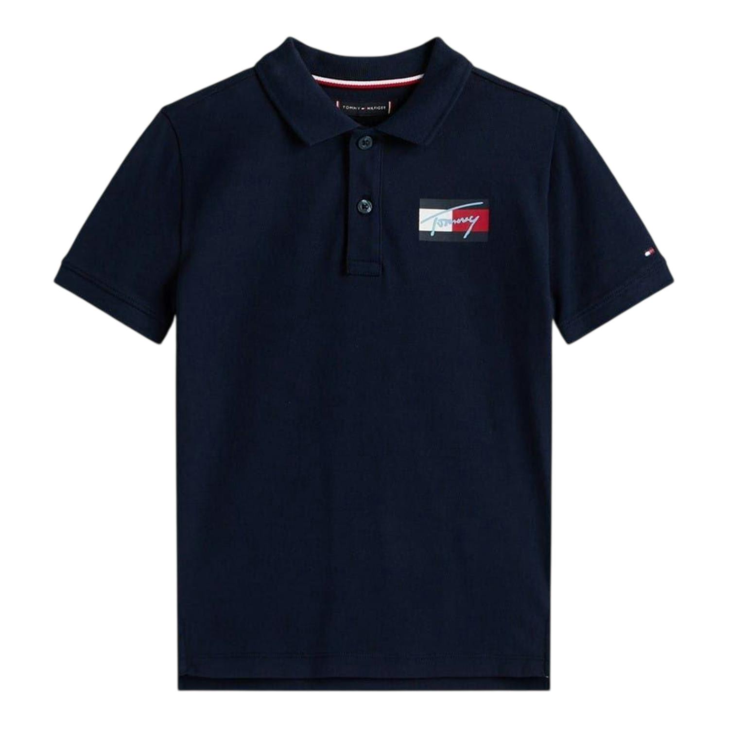 Tommy Hilfiger Kids Script Flag Regular Polo Shirt - Night Navy - 14 Years - Night Navy - 100% Mixed
