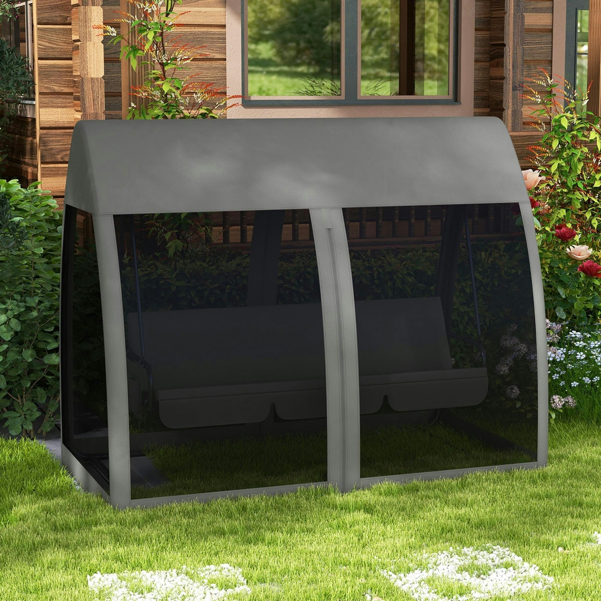Rackhams Grey Garden Swing Chair Patio Hammock 3 Seater Bench Canopy Lounger