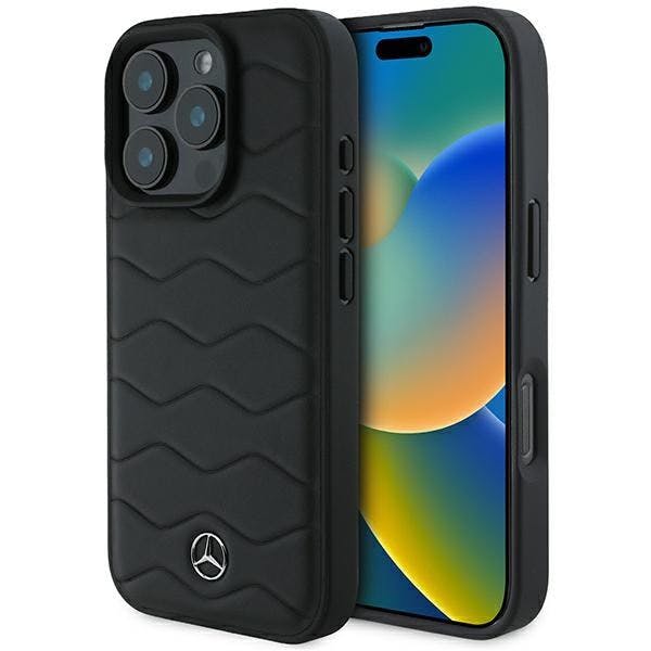 Mercedes Black Mb Waves Leather Case For Iphone 16 Pro 6.3" - Mehcp16l23rwrsk