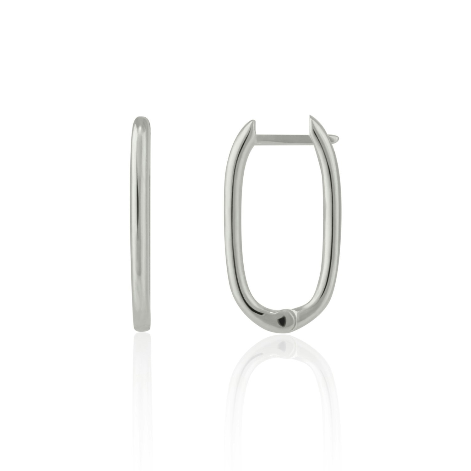 Spero London Silver Oval Rectangular Sterling Hoop Earrings