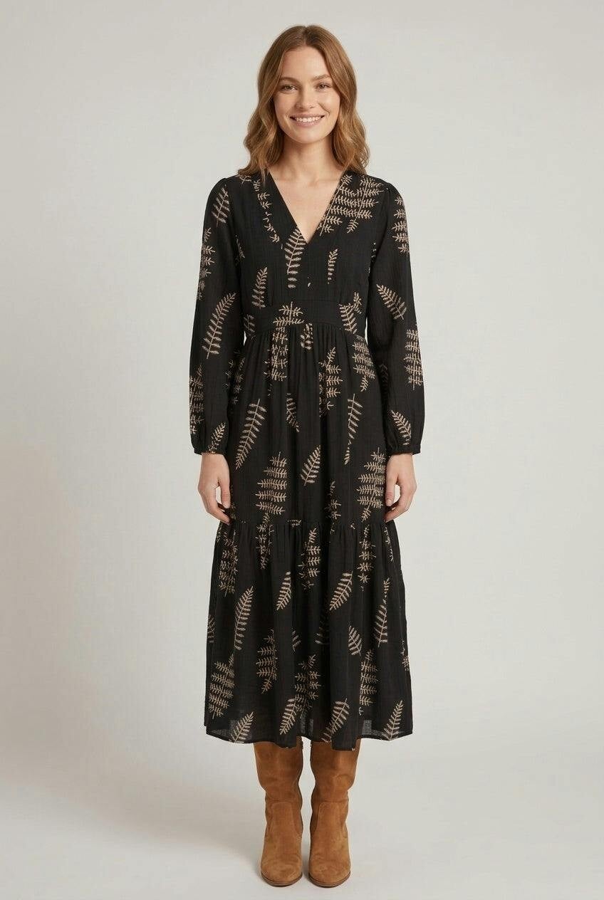 Izabel London Black Leaf Embroidered V-Neck Maxi Dress - 16
