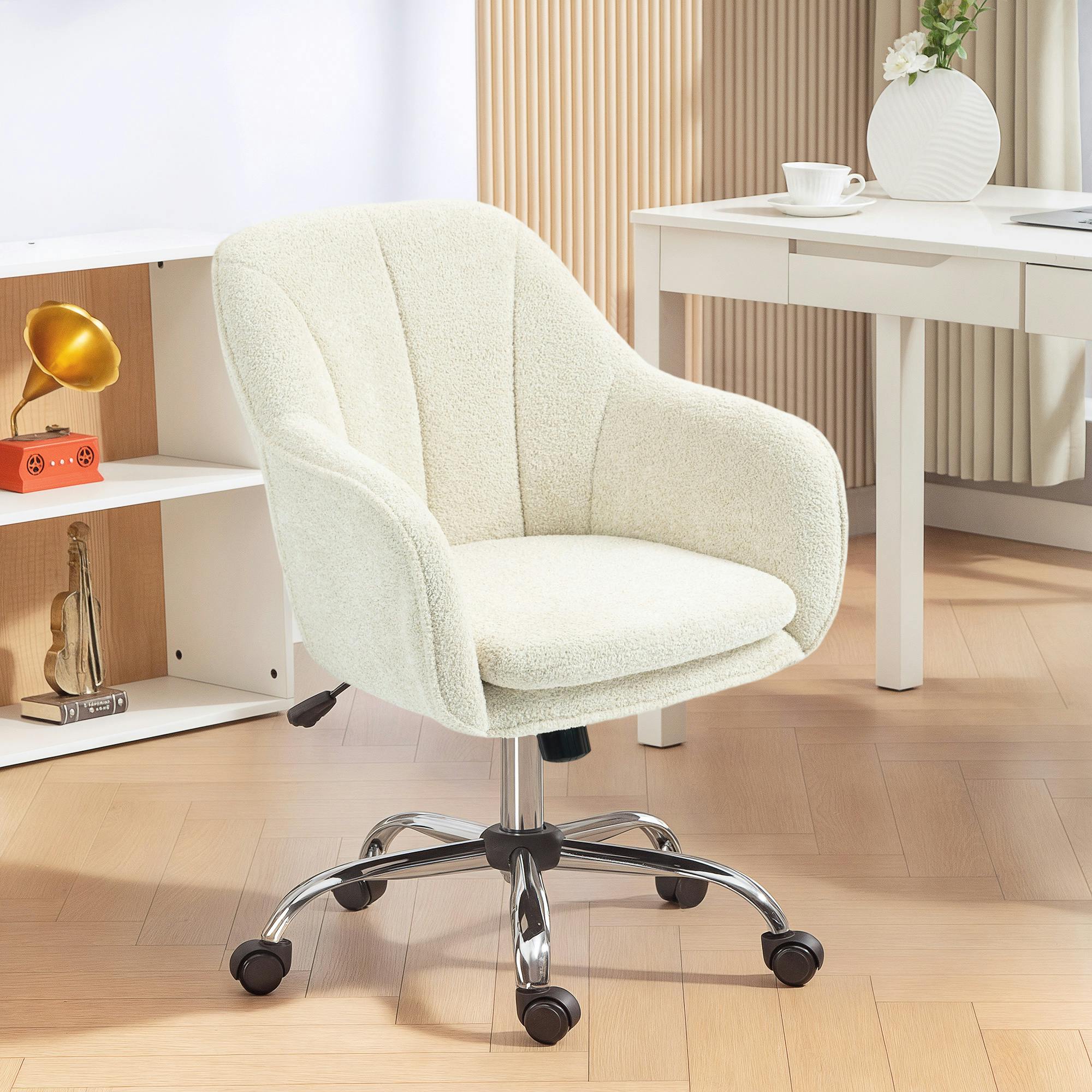 Homcom Beige Modern Velvet Office Desk Chair For Bedroom, Living Room, - Yes - Office Chair