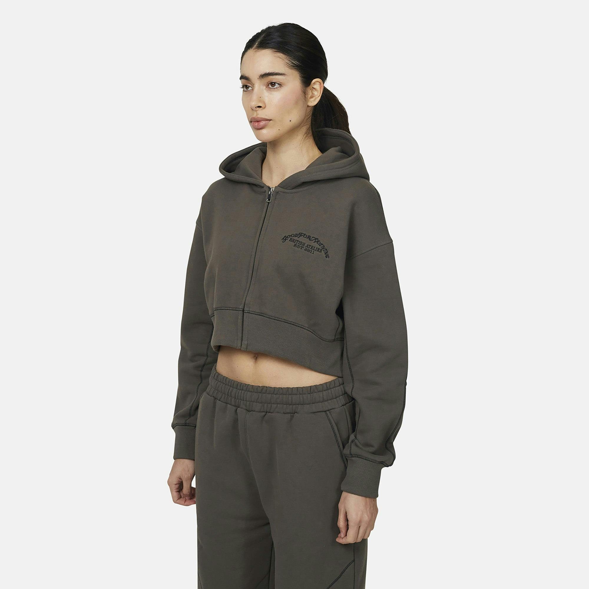 Good For Nothing Grey Cropped Zip Through Hoodie - Xs
