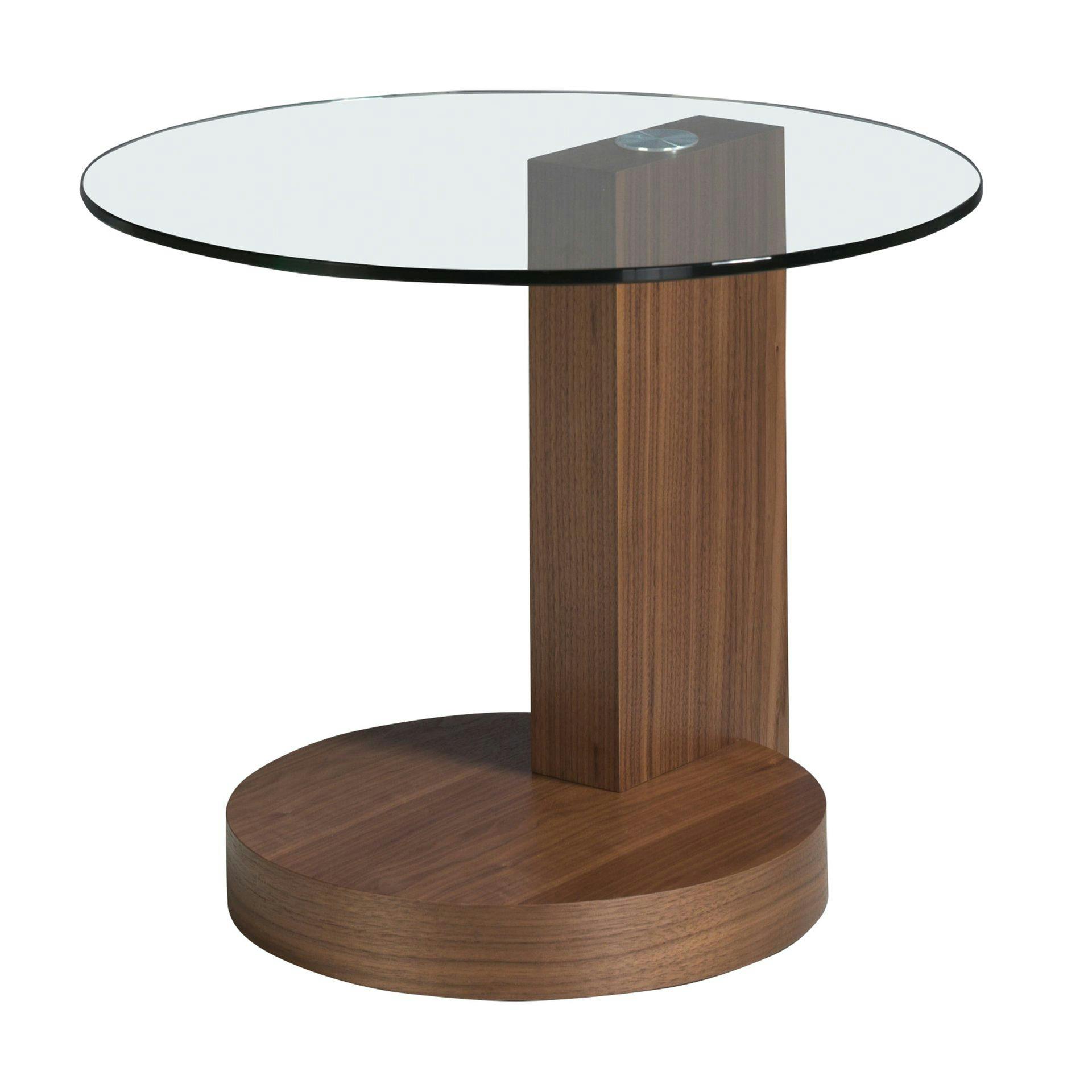 Rackhams Round Tempered Glass And Walnut Corner Table 2036
