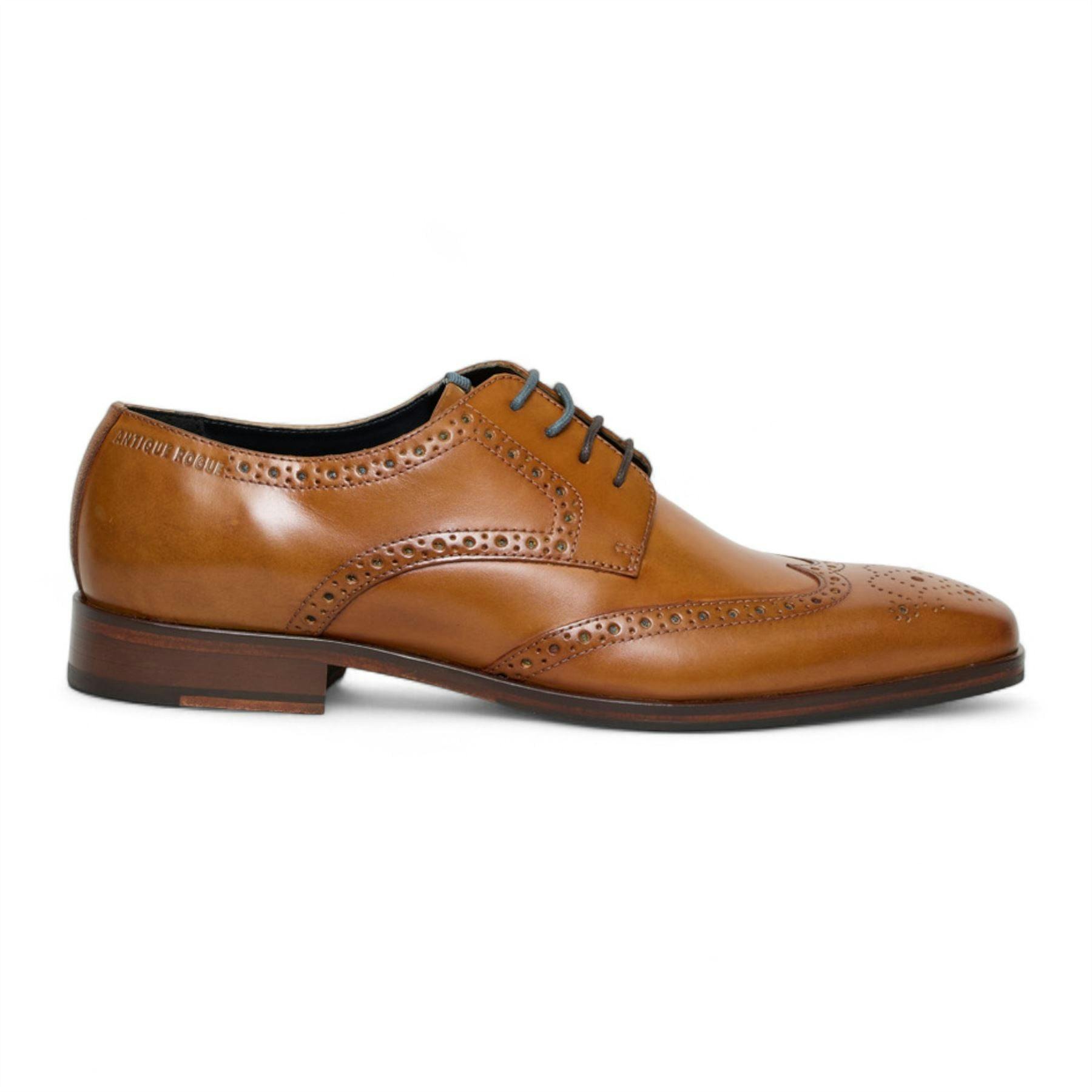 Antique Rogue Men's Brown ’S Tan Leather Oxford Derby Brogue - Luca - Tan - Uk 10 | Eu 44 | Us 11