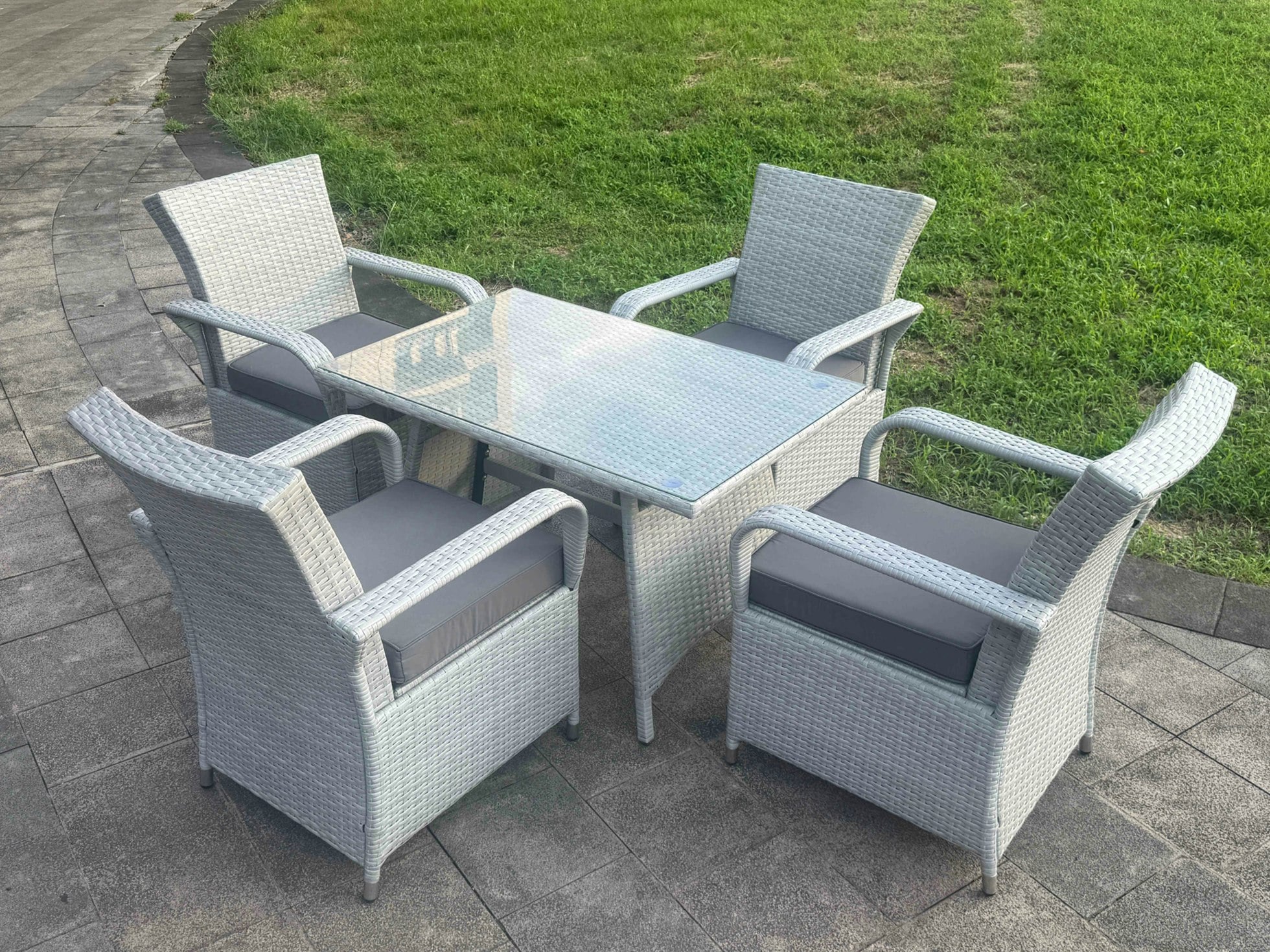 Fimous Light/Grey Rattan Rectangular Dining Table And 4 Chairs Set Outdoor Garden Furniture Set With Seat Cushion