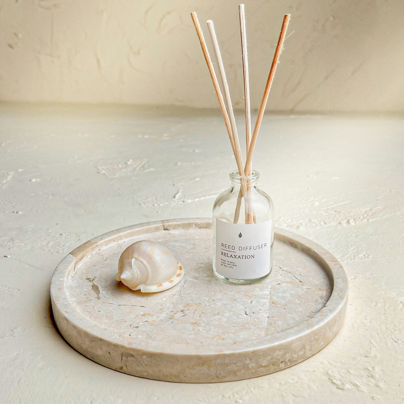 Coastal Villa Homeware Beige Round Vanity Tray – Marble & Mineral Stone In Four Colours