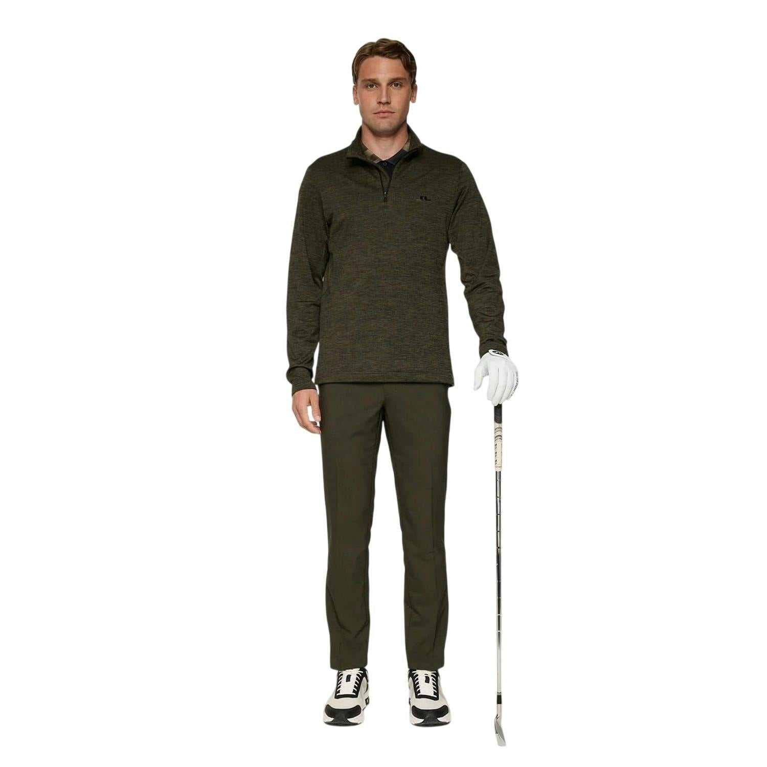 J.lindeberg Men's Black/Green Destry Zip Neck Sweatshirt - Xxl - 95% Polyester/5% Elastane