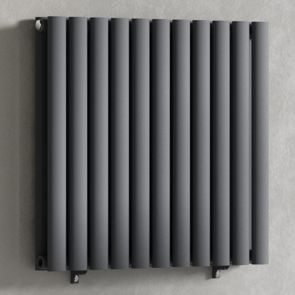 Myhomeware Anthracite/Gray 660 X 600 Mm Modern Horizontal Column Designer Radiator Oval Double Panel Radiator Heater