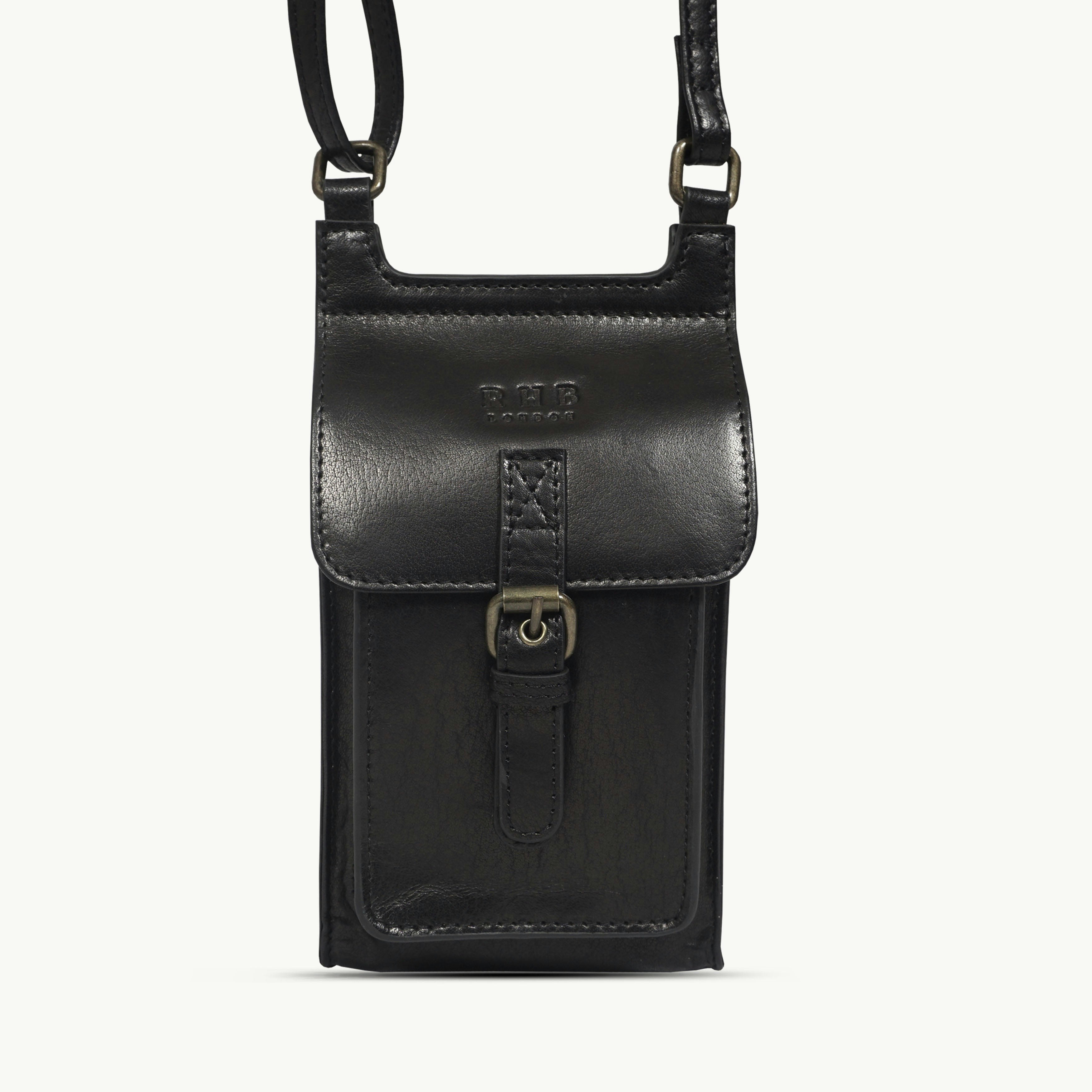 Real Hide Bags Black 'Myla' Real Leather Mobile Phone Crossbody Bag