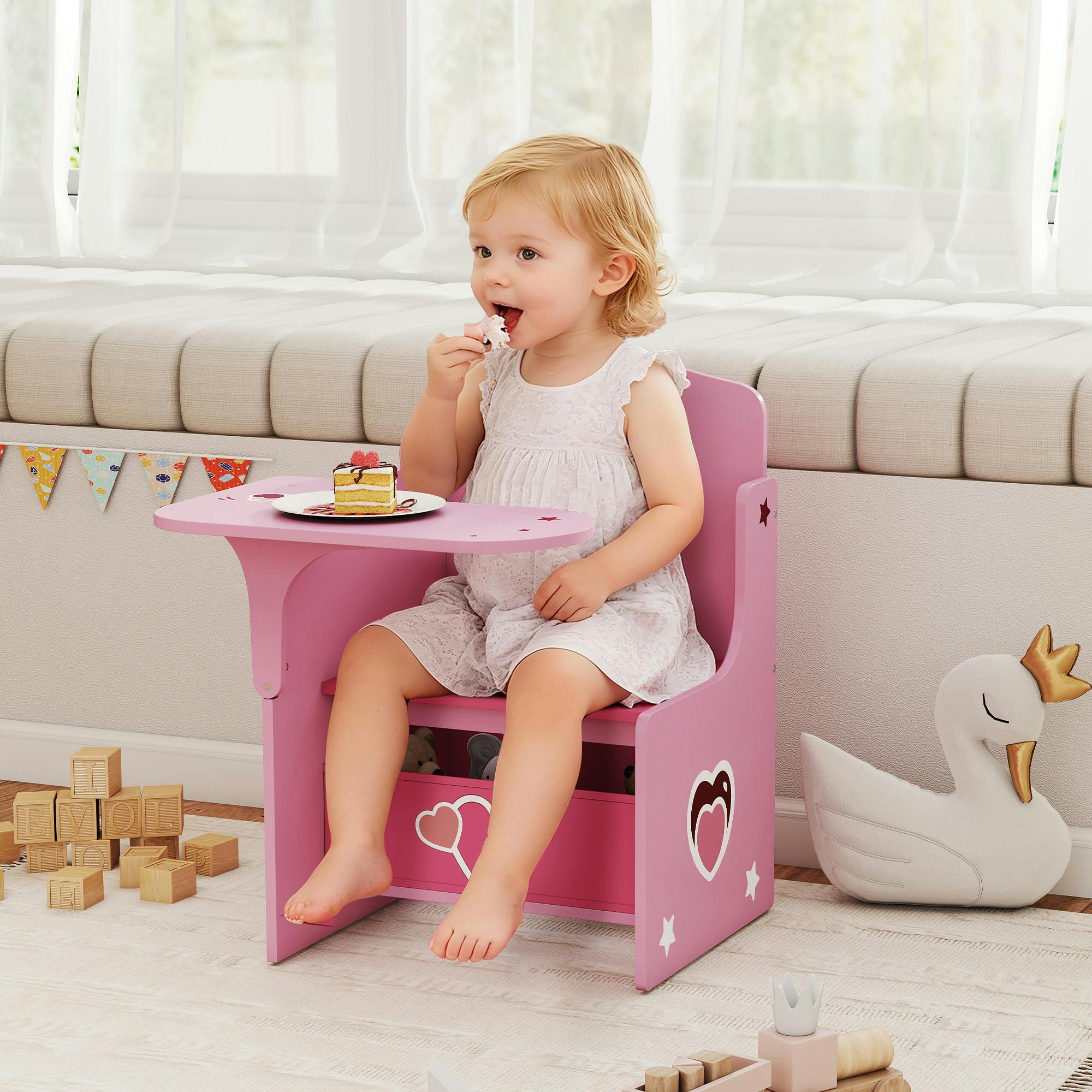 Rackhams Pink Kids Table And Chair Set, Toddler Desk Chair With Storage Bins