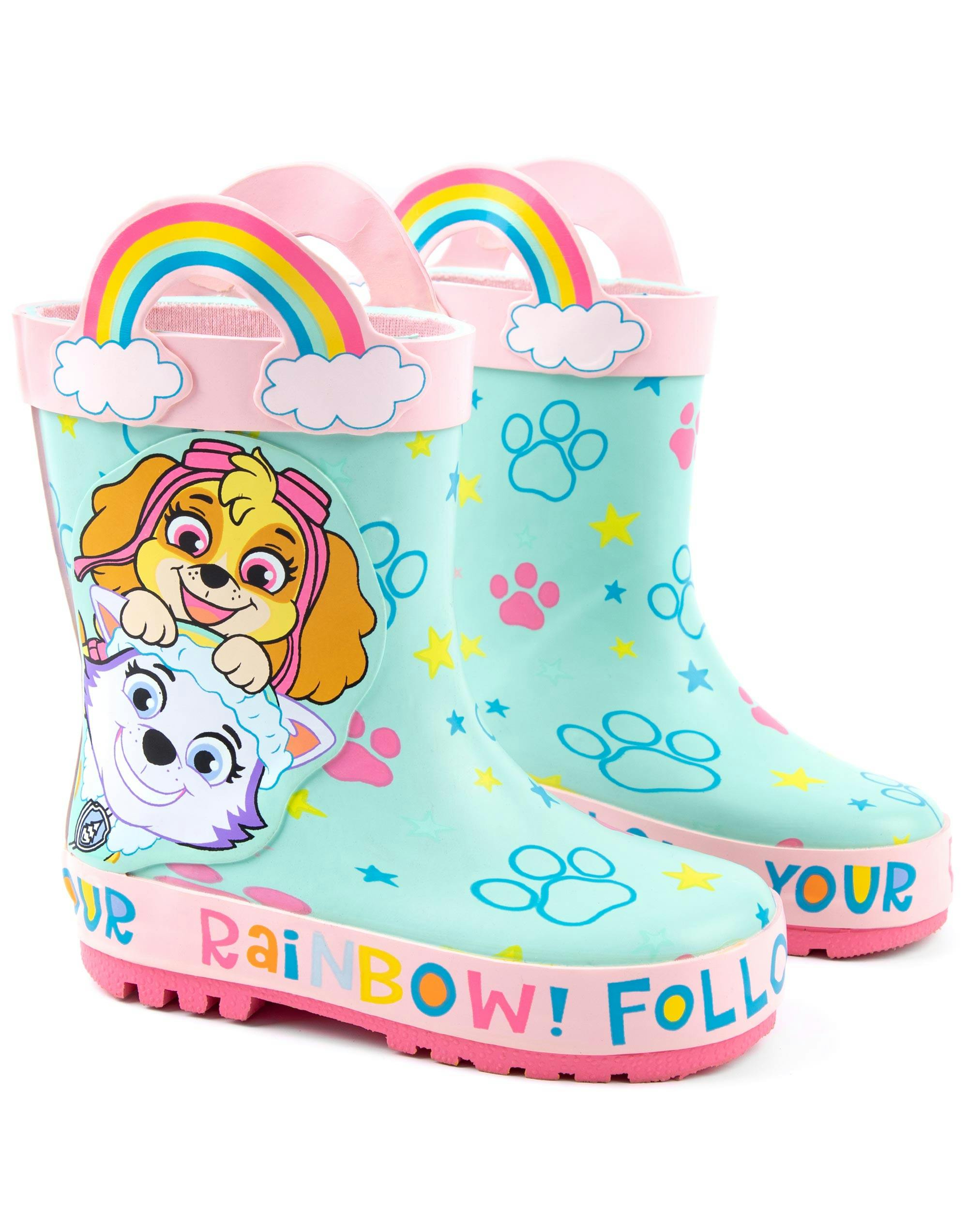 Vanilla Underground Girls Blue/Pink Paw Patrol Multicoloured Skye & Everest Wellington Boots With Handles - 11 Uk Child