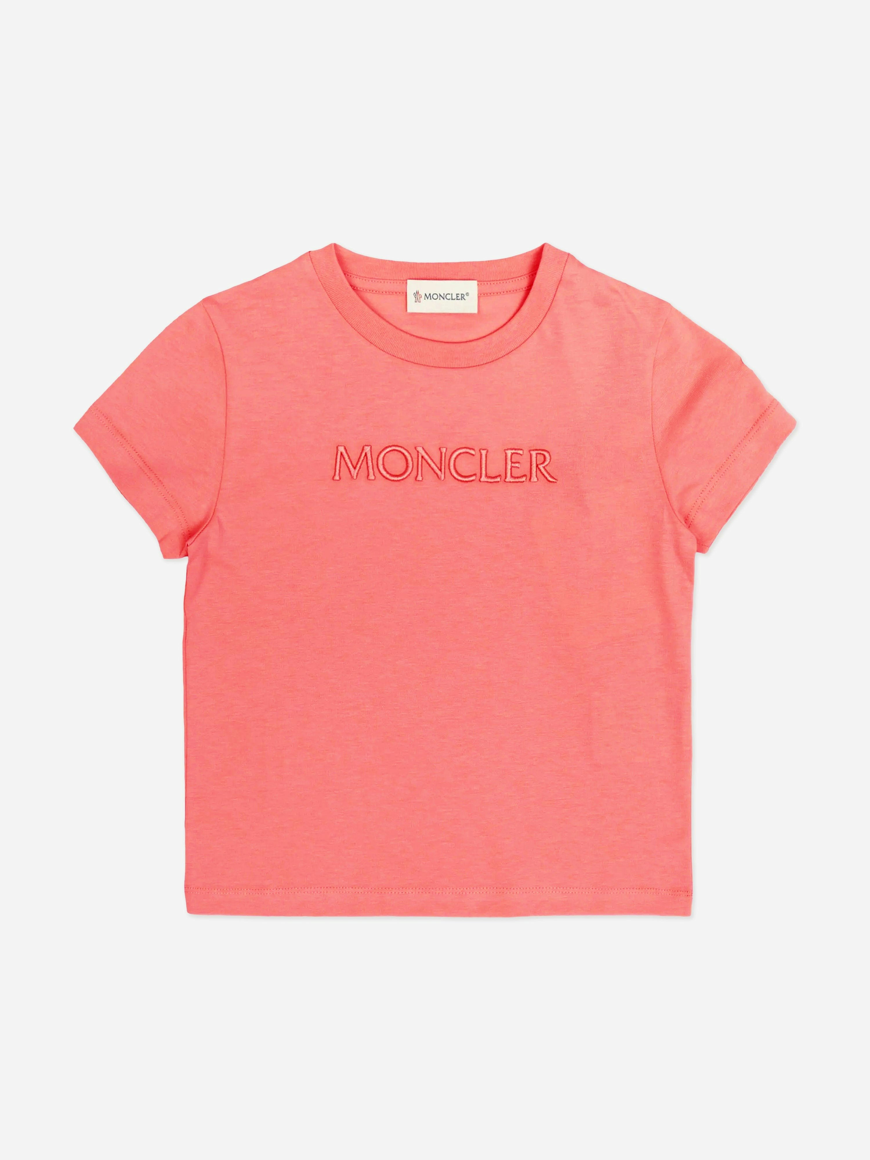 Moncler Enfant Girls Pink Logo T-Shirt In - 12 Yrs