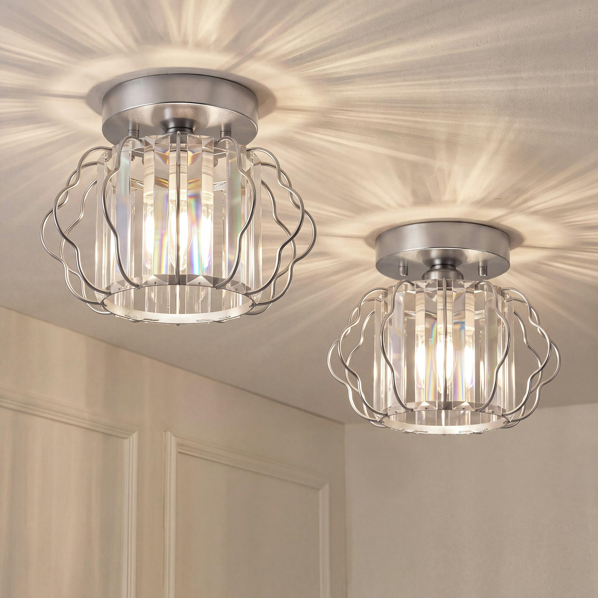 Homcom Unisex Silver Crystal Ceiling Light Fixtures, Ceiling Lighting, Pack In Size 2 - Image 4