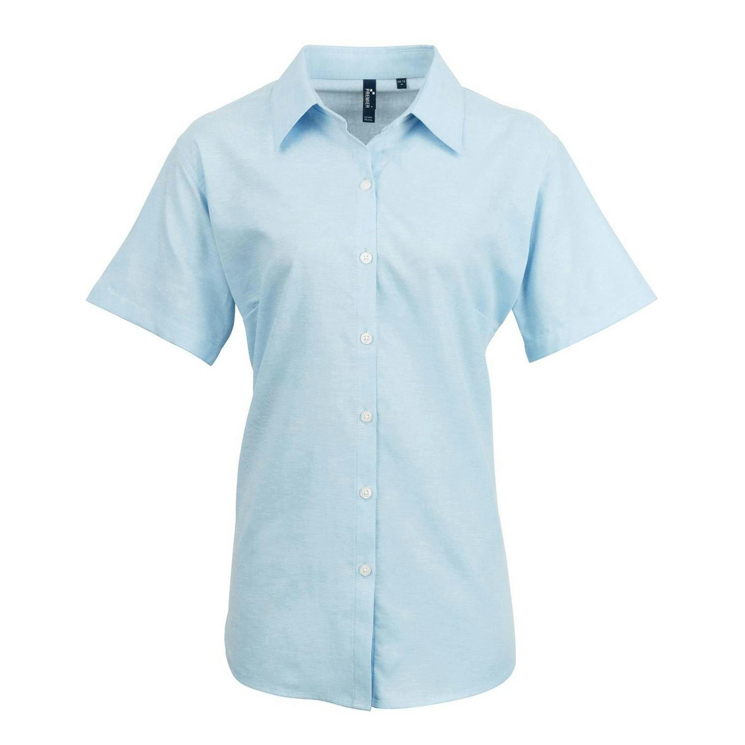 Premier Women's Light/Blue Signature Pearlised Oxford Short-Sleeved Shirt - 24 Uk - 70% Cotton/30% Polyester