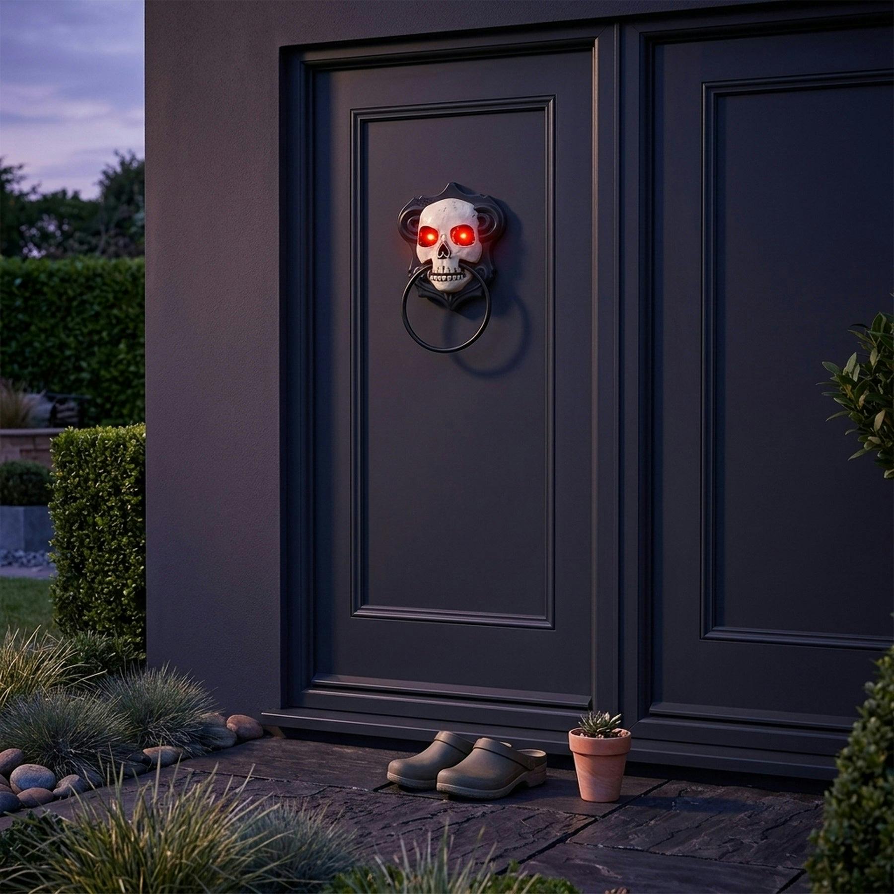 Garden Greatness Light/Red Spooky Motion Activated Skull Door Knocker