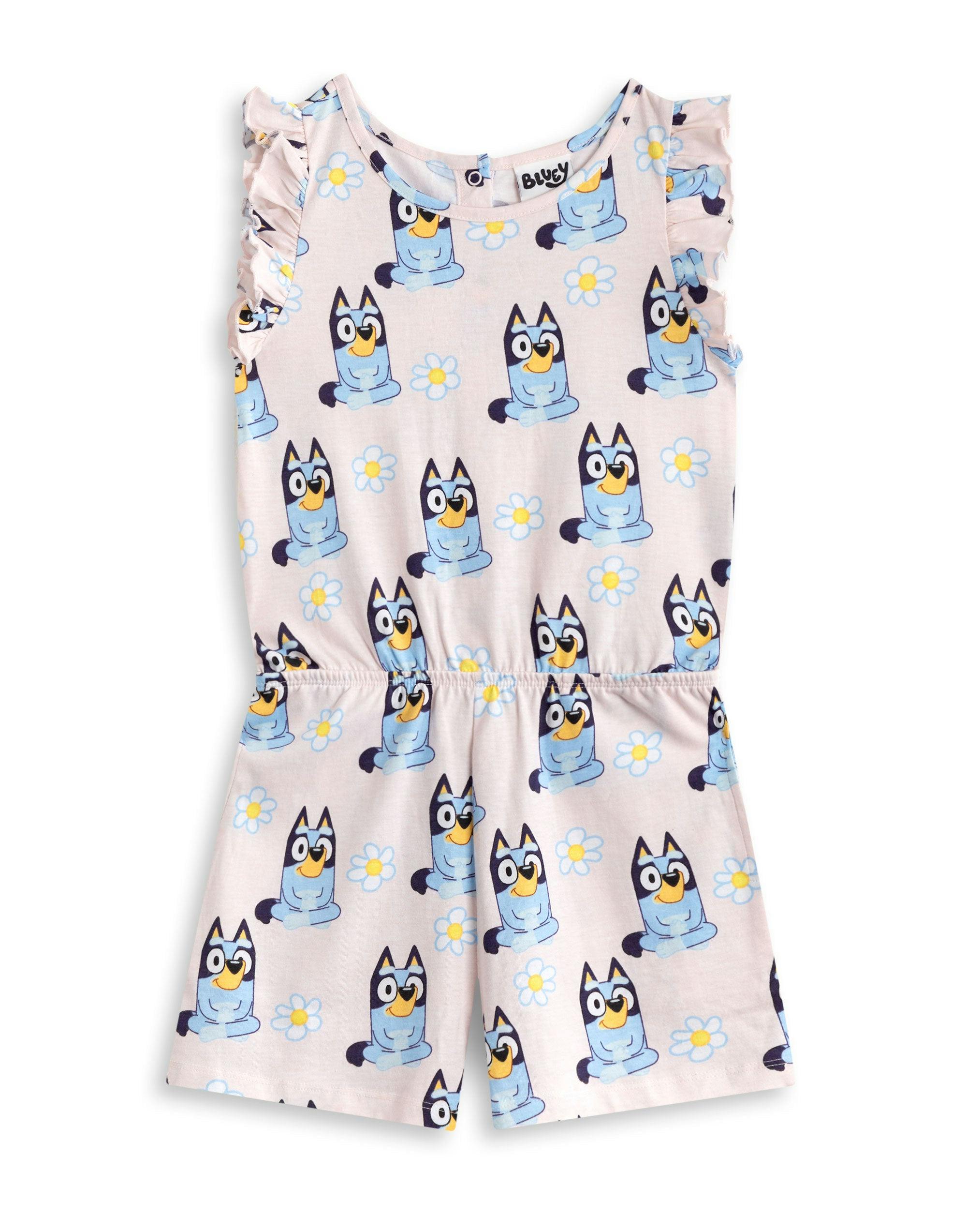 Vanilla Underground Girls Pink Bluey Character Aop Sleeveless Playsuit - 18-24 Months