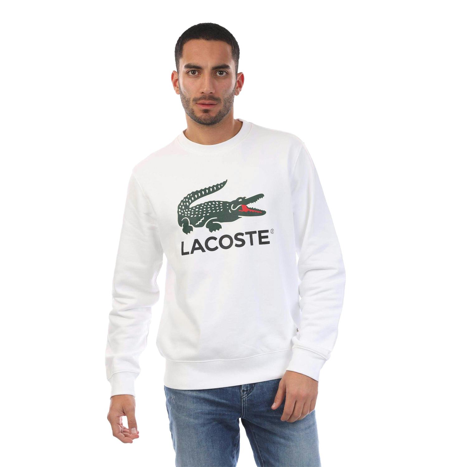 Lacoste Men's White Fleece Crew Neck Sweatshirt - Xl - 100% Cotton