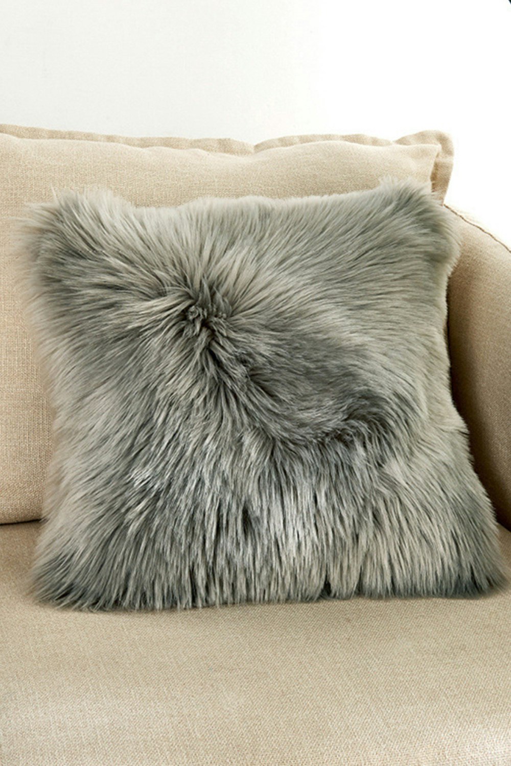 Rackhams Grey 45*45Cm Fluffy Faux Wool Cushion Cover