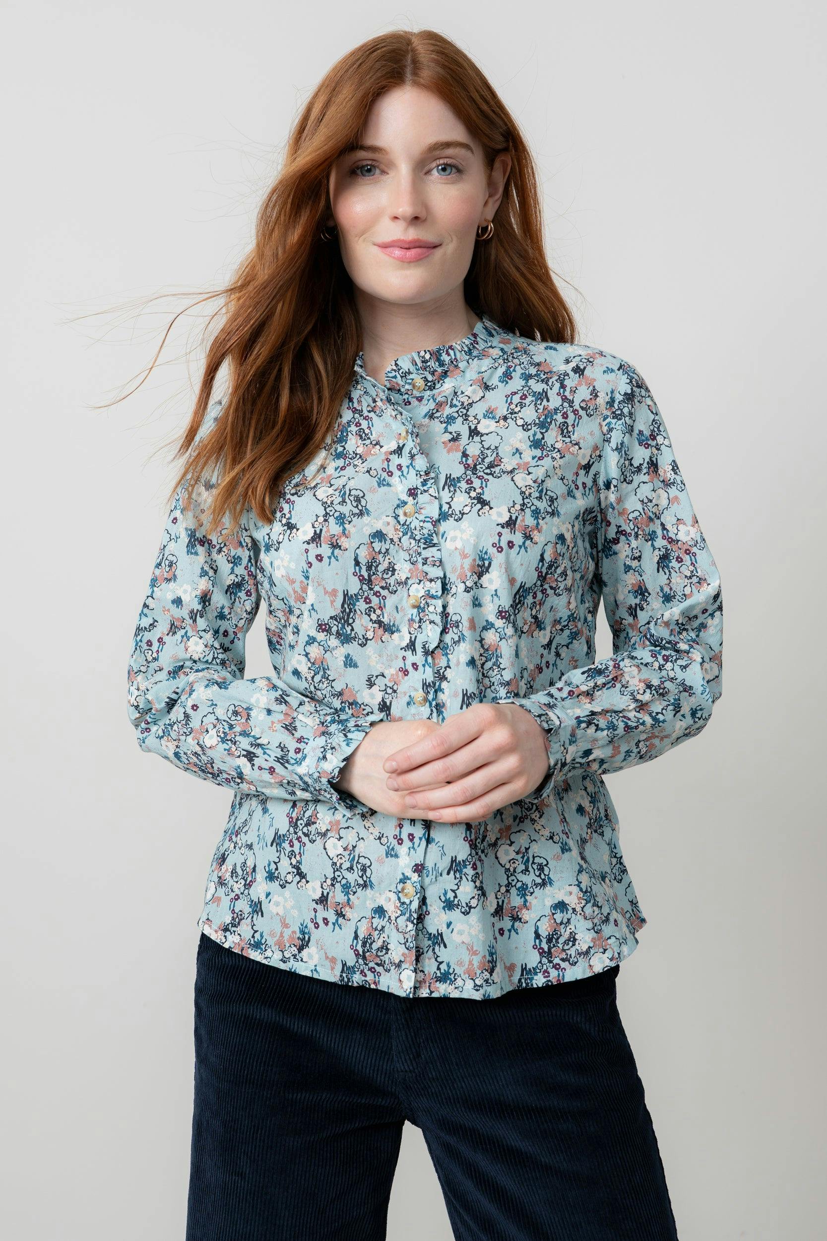 Lily & Me Blue Rachel Organic Cotton Frill Blouse Ice - 18 - Ice