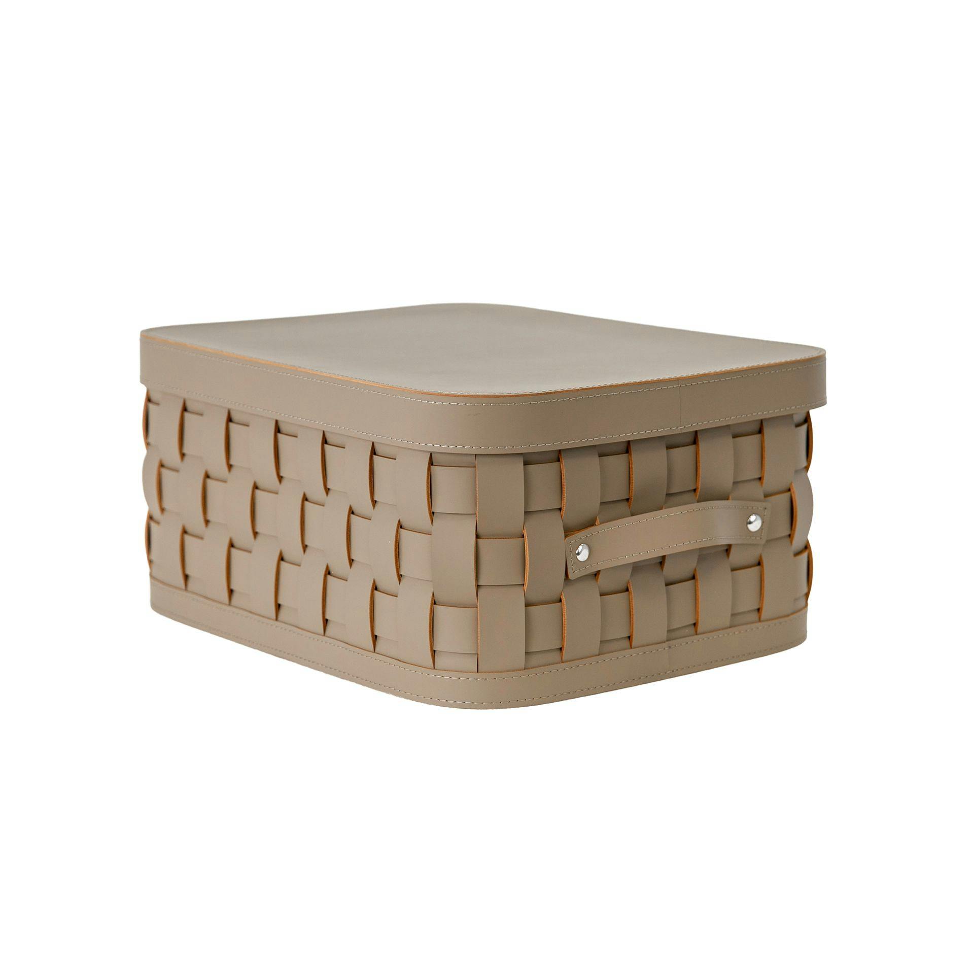 Angel Cerdá Dark Rectangular Decorative Storage Basket In Mink Regenerated Leather With Lid 3306