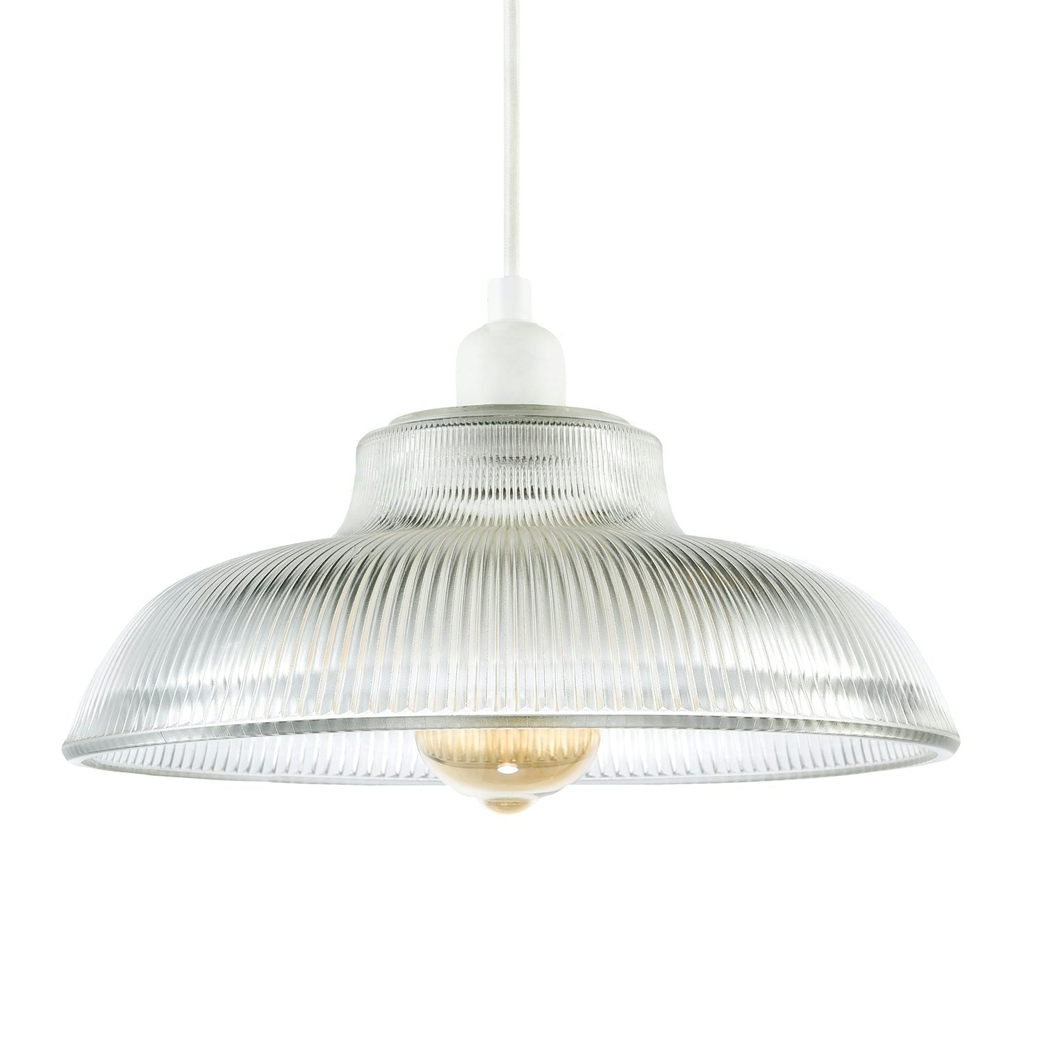 Rackhams Light Classic American Diner Clear Ribbed Glass Ceiling Pendant Shade - Image 2