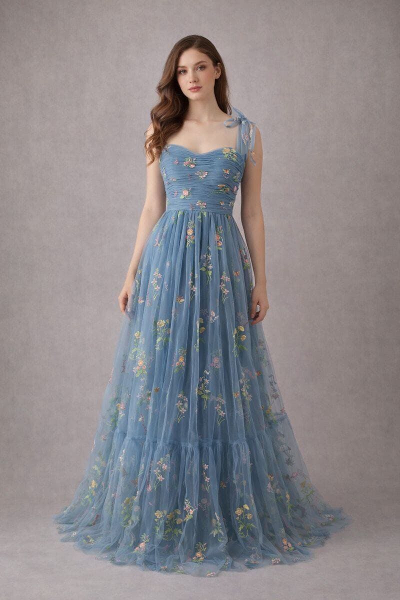 Uk Flower Girl Boutique Girls Blue Uk Flower Boutique Enchanted Lalla Dress - Dusty - M - Uk 4/6